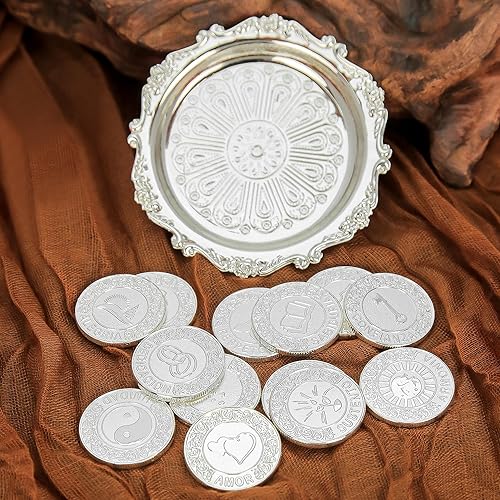 Miniatura 7 de TINGKU Juego de 13 Monedas de Unidad para Ceremonia de Boda Arras de Boda con Bandeja Placa Boda Arrhae Moneda Católica