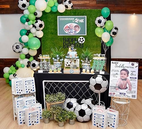 Miniatura 6 de Decoración de pastel de feliz cumpleaños de fútbol  Suministros de decoración de fiesta de fútbol con purpurina negra, perfecto para