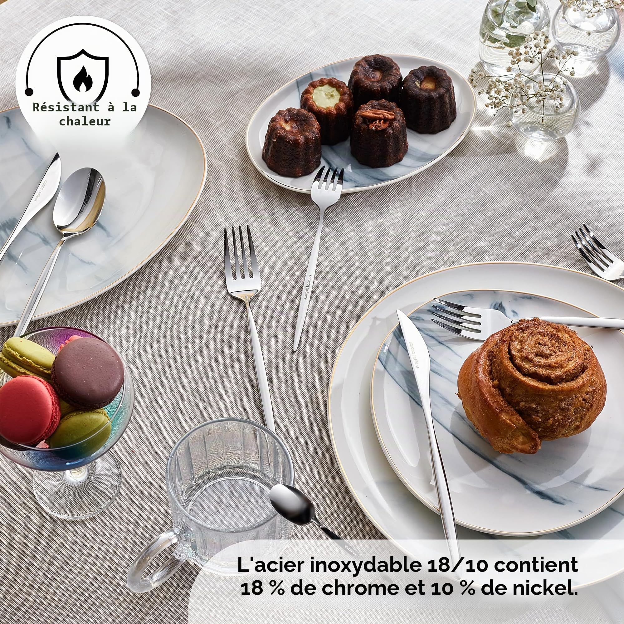 Karaca Lizbon Ménagère 60 pièces, Pour 12 personnes, set de couverts en acier inoxydable 18/10, passe au lave-vaisselle, parfait pour un usage quotidien, qualité premium