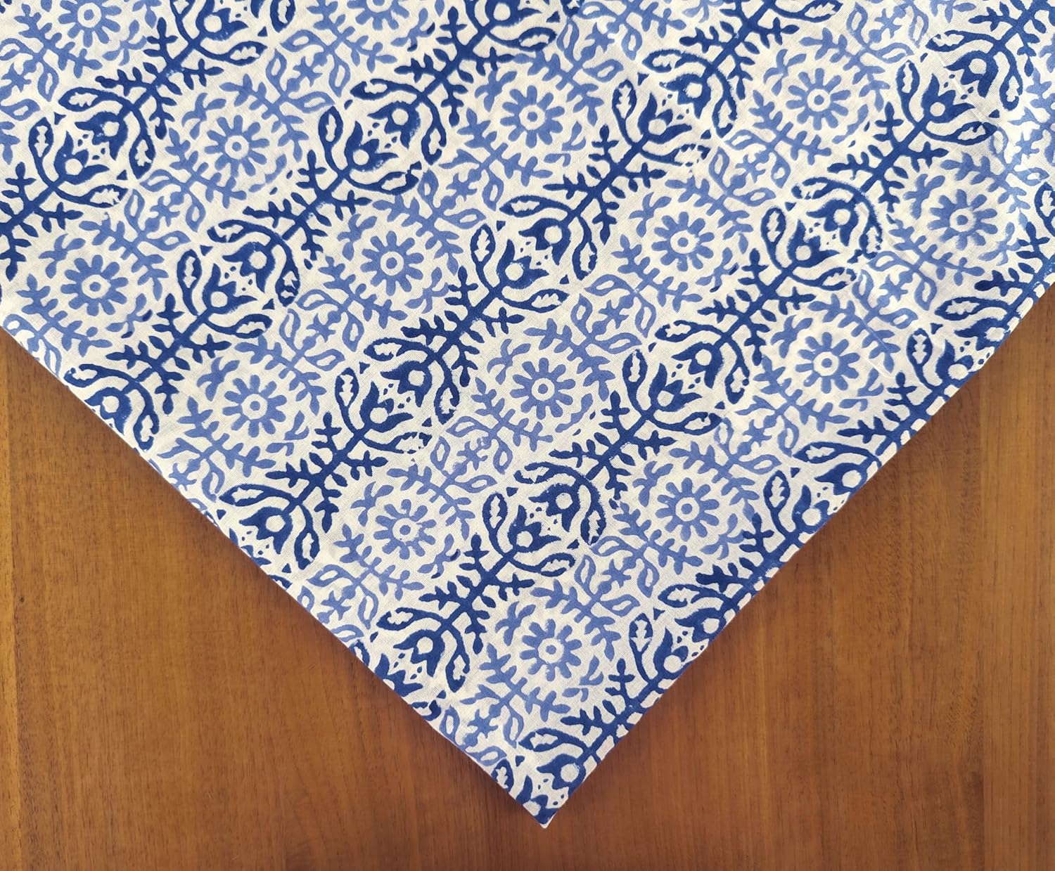 AVKA Studio Hand Block Print Fabric by The Yard - PRECUT 5 Yard 42 Inch Width - 100% Cotton Material - White & Blue Floral Pattern - Light Weight Indian Cloth for Making Summer Dress Tops Projects