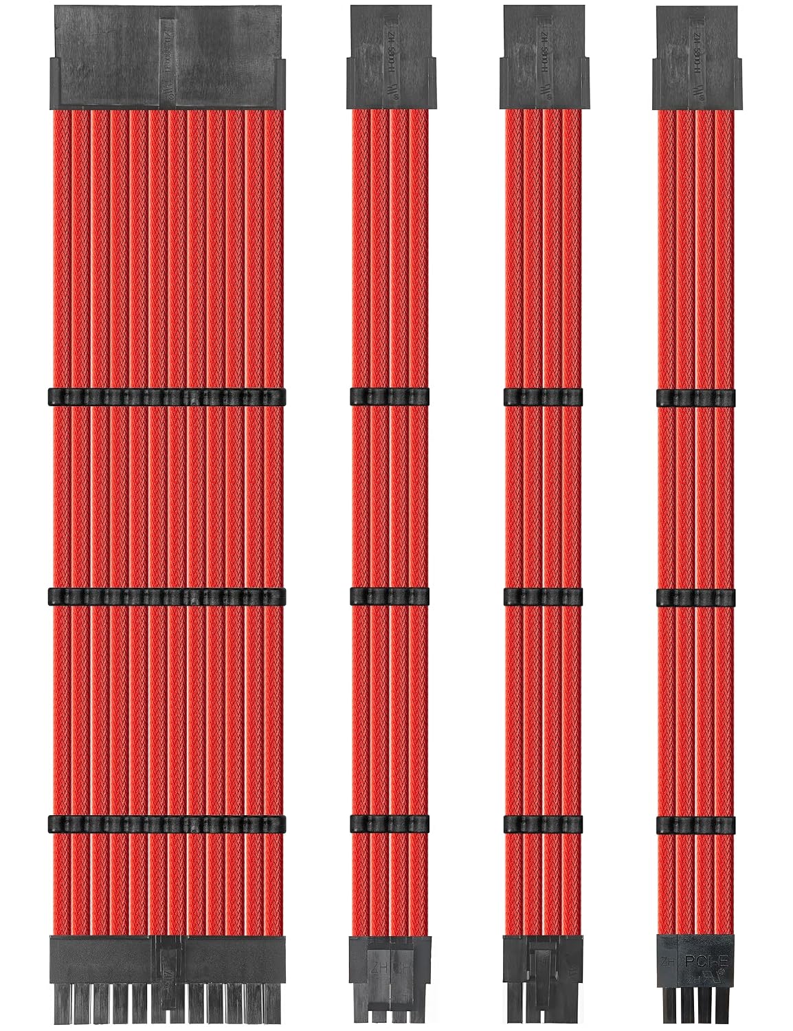 upHere PSU Cable Extension kit Sleeved Cable Custom Power Supply Sleeved Extension 18 AWG 24-PIN 4+4 PIN 6+2 PIN with Combs- Black/Red(19.7 inch/50 CM),SC501