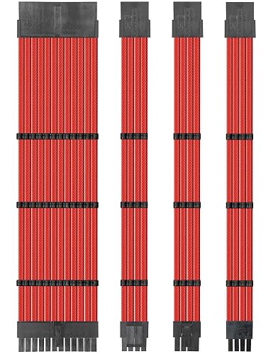 upHere Sleeved PSU Cable Extension Kit Black Red 24-PIN 4+4 PIN 6+2 PIN 18AWG with Combs SC501