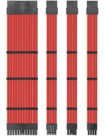 upHere PSU Cable Extension kit Sleeved Cable Custom Power Supply Sleeved Extension 18 AWG 24-PIN 4+4 PIN 6+2 PIN with Combs- Black/Red19.7 inch/50 CM,SC501