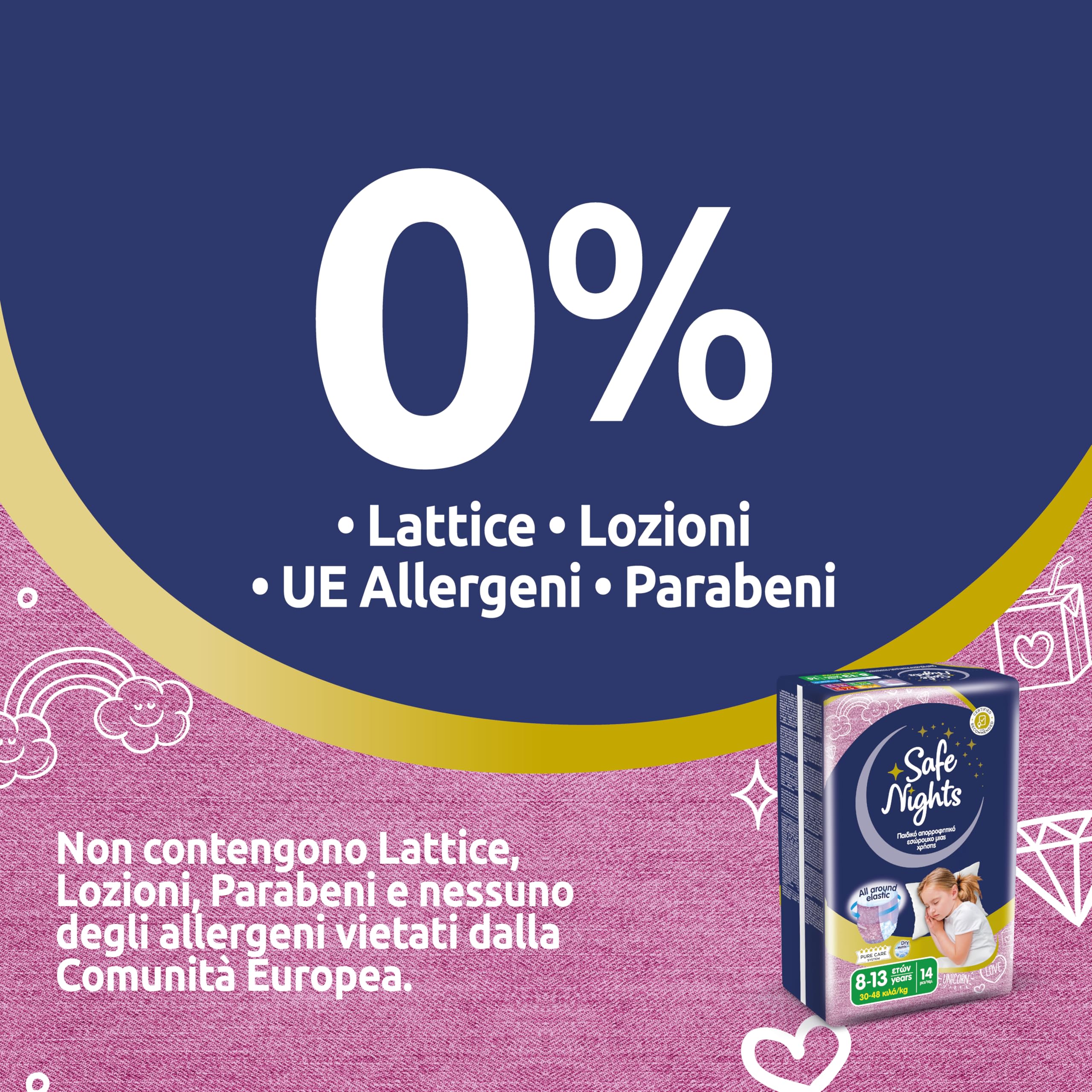 Babylino Safe Nights Girl Mutandina Assorbente Notte Bambina 8-13 anni 30-48kg 14 Unità