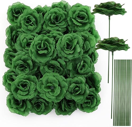 Jdsour 50 cabezas de flores artificiales de seda para bricolaje, ramos de boda, centros de mesa, arreglos de decoración (verde militar) Jdsour 50 cabezas de flores artificiales de seda para bricolaje, ramos de boda, centros de mesa, arreglos de decoración (verde militar)