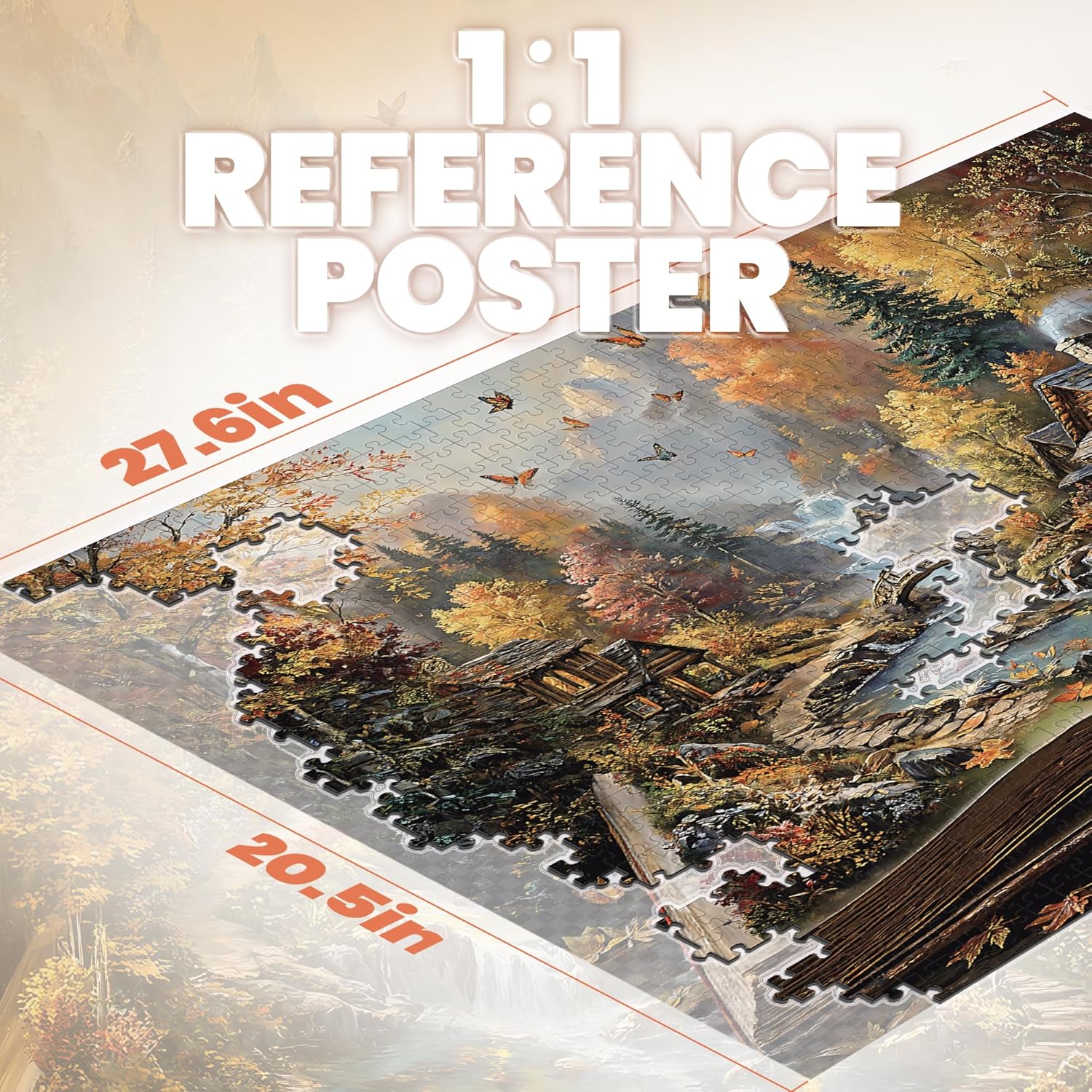Puzzles for Adults 1000 Pieces, Magic Book Fantasy Autumn Forest Nature Landscape, 1000 Piece Puzzle for Adults Seniors, Hard Jigsaw Puzzles with Letters on Back, 1:1 Poster
