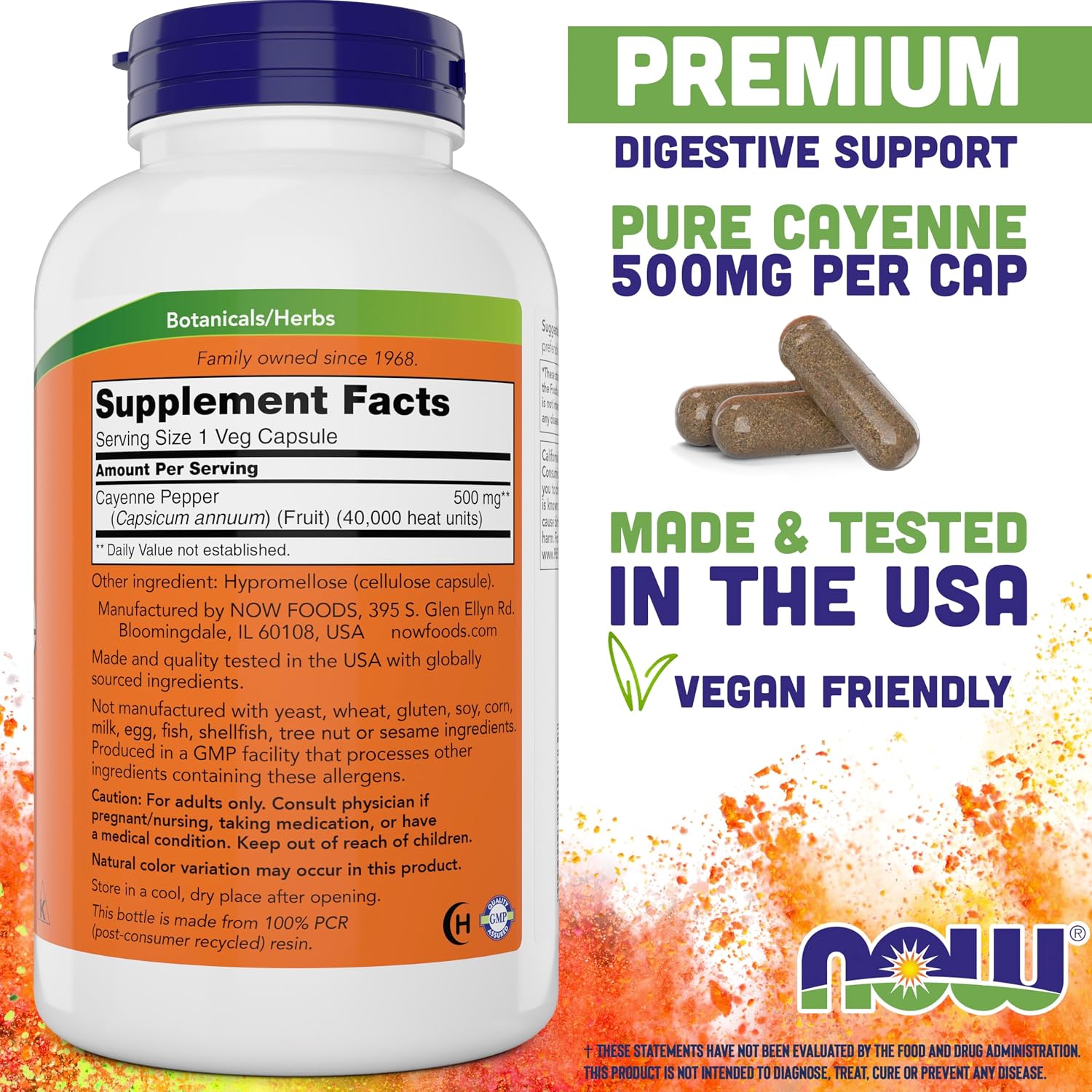 Now Cayenne (Capsicum annuum) 500 mg, 360 Veg Capsules (Pack of 2)