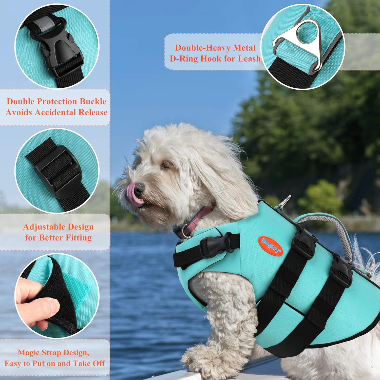 Doglay Dog Life Jacket Neoprene, High Buoyancy Dog Harness Life Vest for Swimming and Boating, Adjustable Swim Vest with Rescue Handle for Small Medium Large Dogs