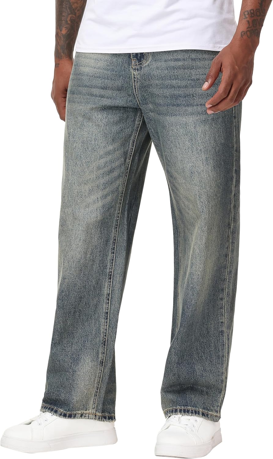 Men's Non-Stretch Loose Fit Wide-Leg Baggy Jeans Pants - Image 4
