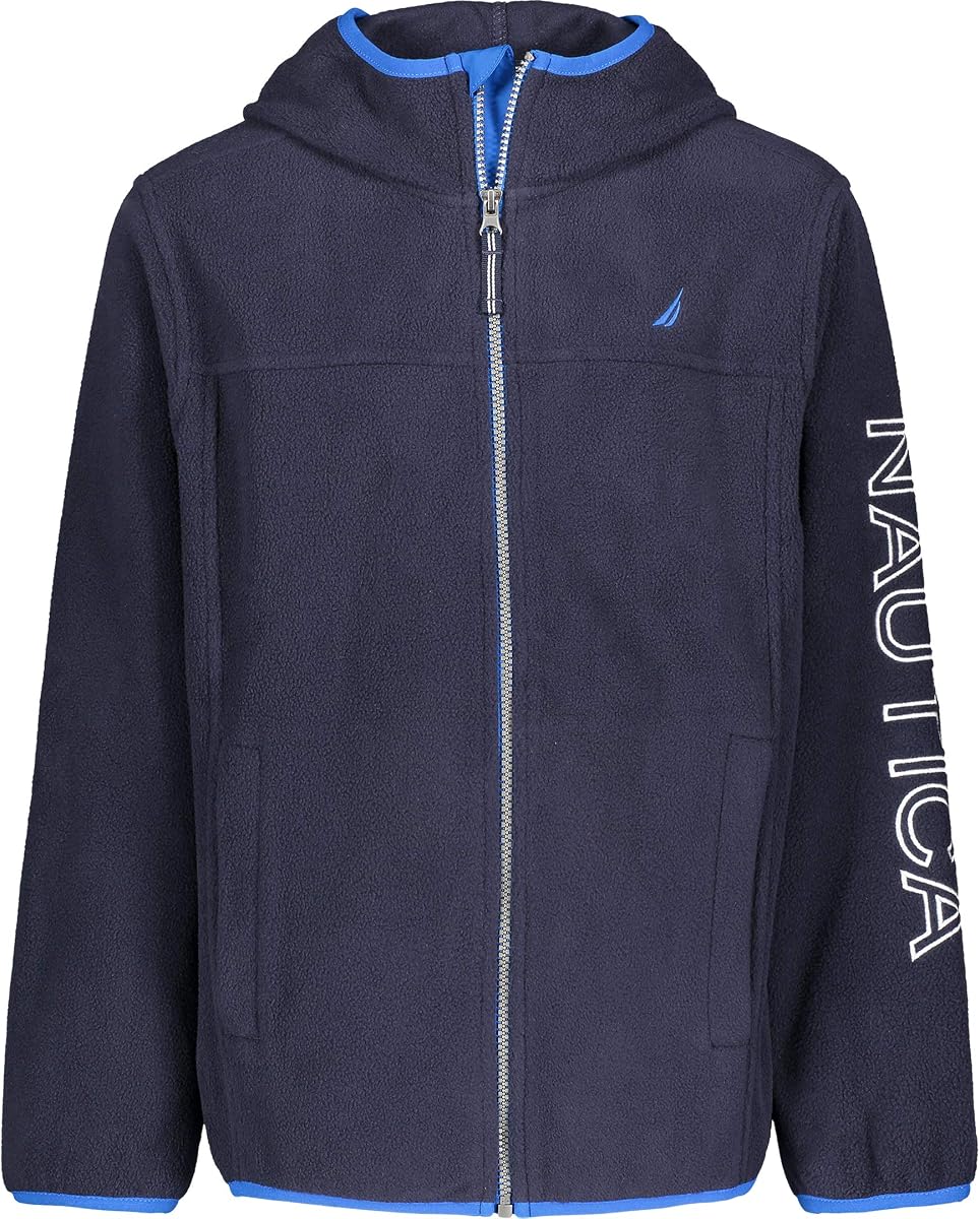 Sudadera con capucha y cremallera para niño, logotipo distintivo, bolsillos tipo canguro, forro polar ligero