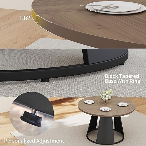 Miniatura 3 de Juego de mesa de comedor redonda de 47.2 pulgadas para 4 mesas de madera modernas con 4 sillas tapizadas de cuero, base de pedestal de metal, Mesa
