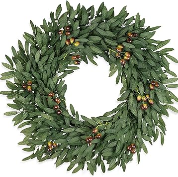 26 Inch Olive Wreaths for Front Door, Artificial Large Spring Summer All Seasons Year Round Green Lush Olive Branch Wreath for Home Farmhouse Porch Window Outdoor Indoor