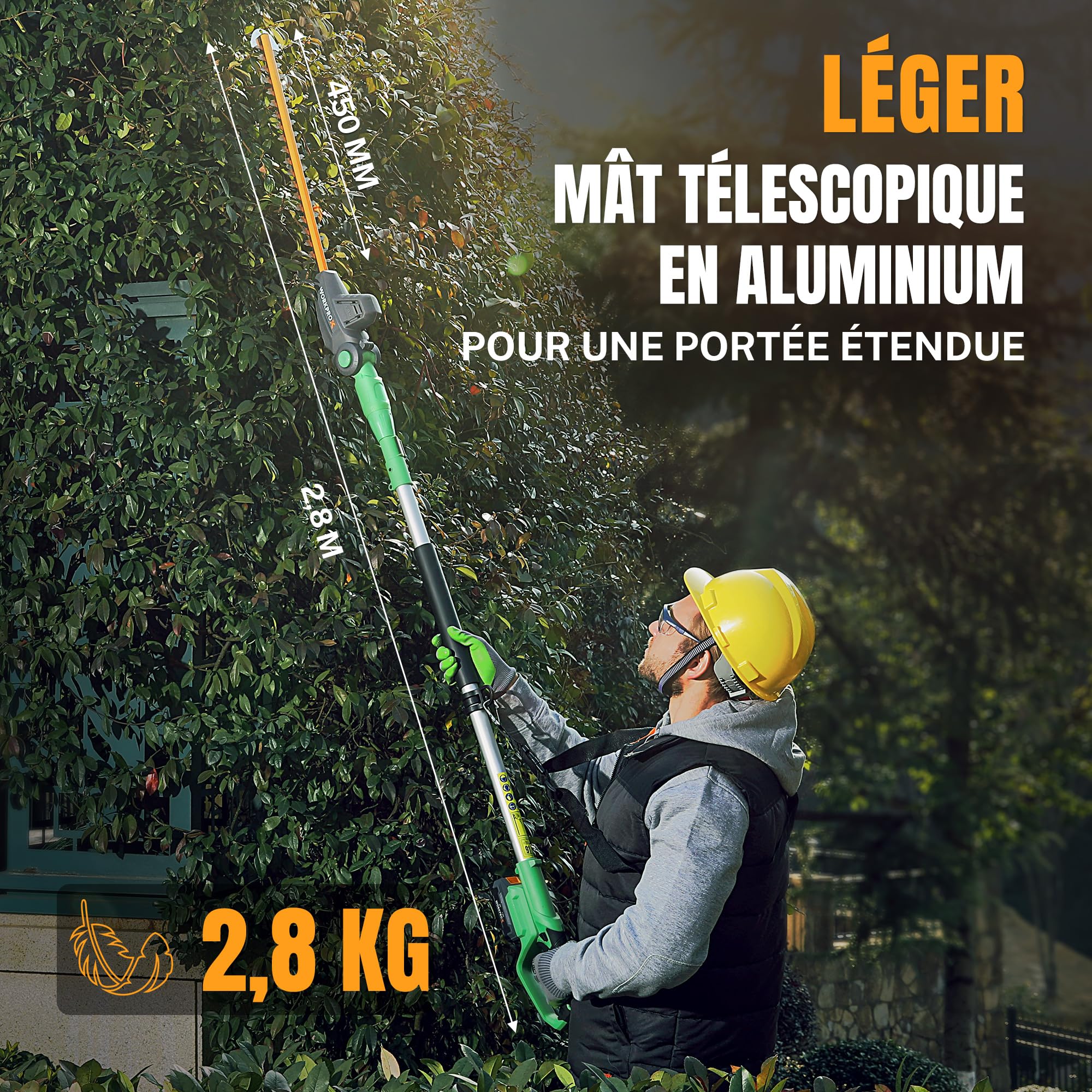 WORKPROX Taille-haies Télescopique Sans Fil 20 V avec Batterie 2,0 Ah