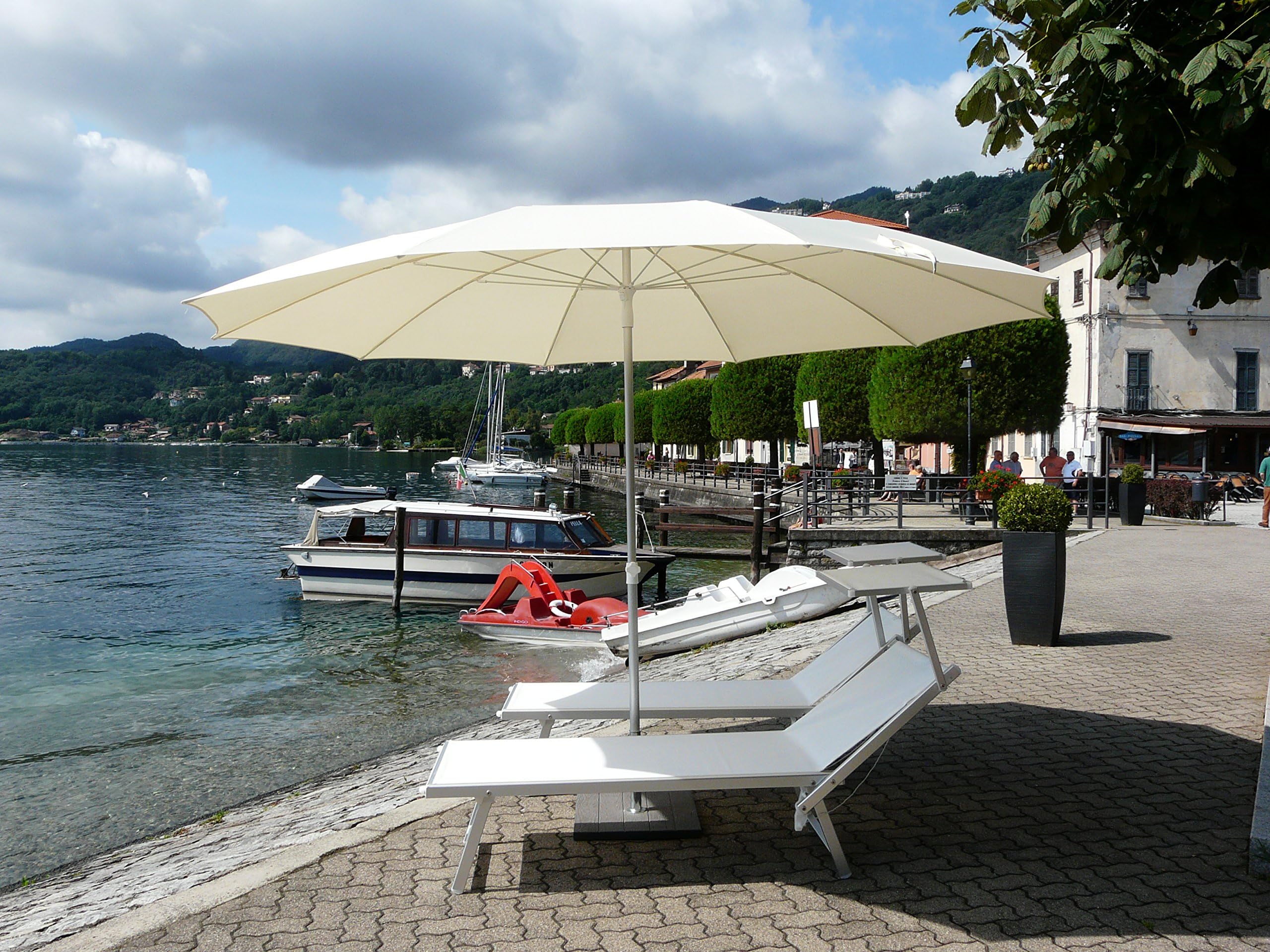 Maffei Art 177 Fibrasol Parasol Diameter 350 cm Round Polyma Fabric Fibreglass Rails Made in Italy Colour Natural, White