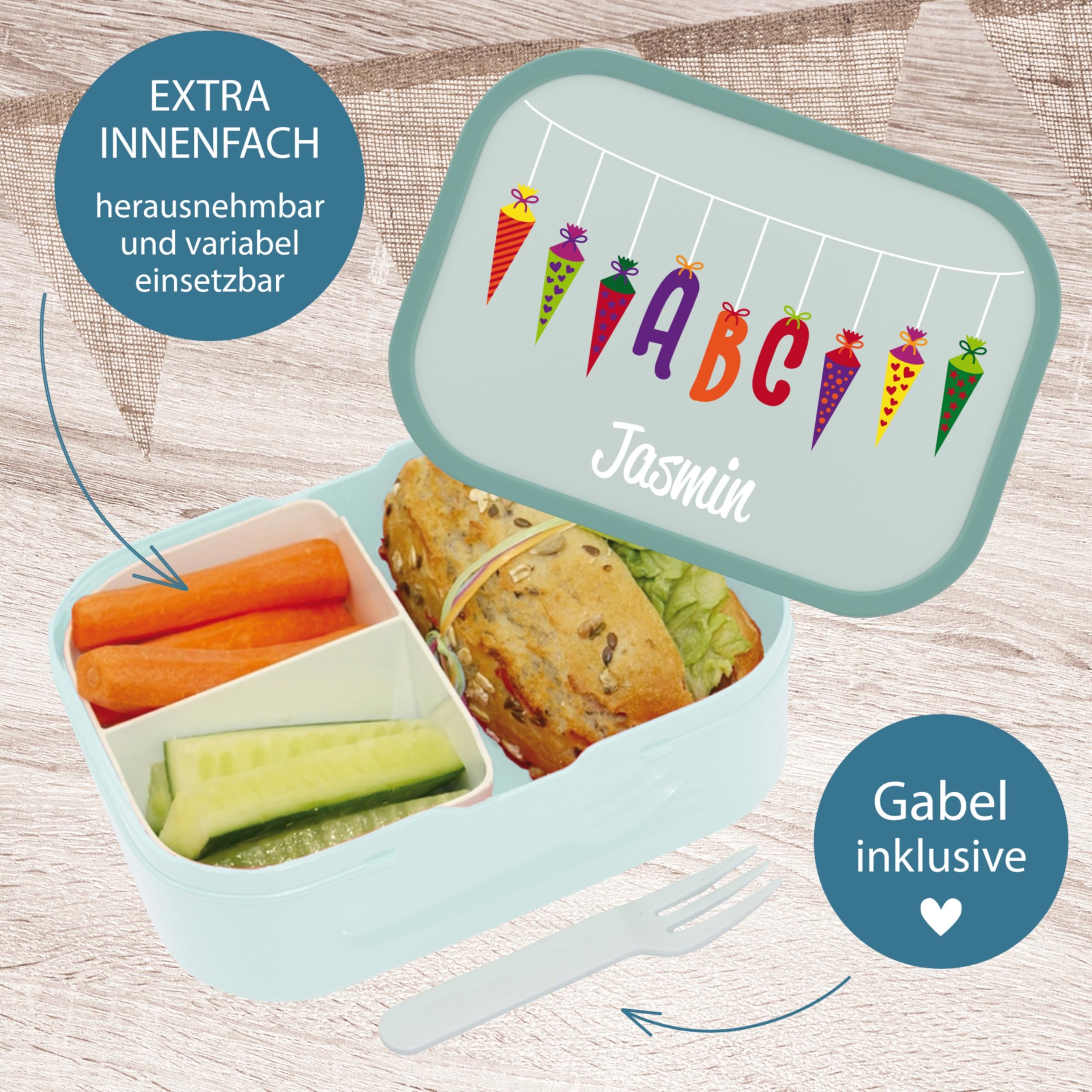 4youDesign Mepal Bento Box & Trinkflasche Set personalisiert Schultüte türkis – Geschenk für Kinder Weihnachten, Nikolaus, Geburtstag - Auslaufsicher – Brotdose 750ml, 400ml Flasche (Cool Mint)