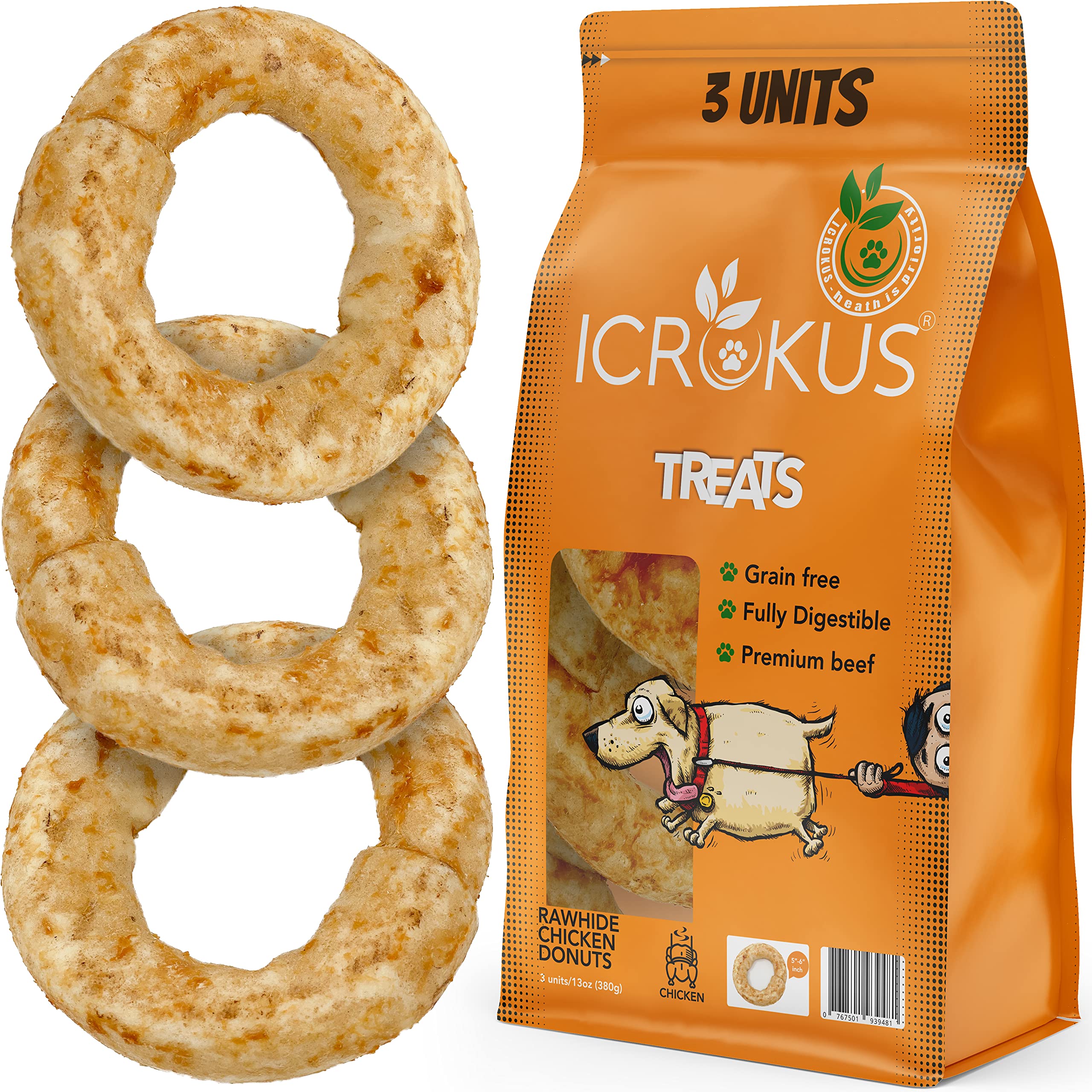 ICROKUS Natural Braided Rawhides For Dogs Rawhide Dog Treats Digestible