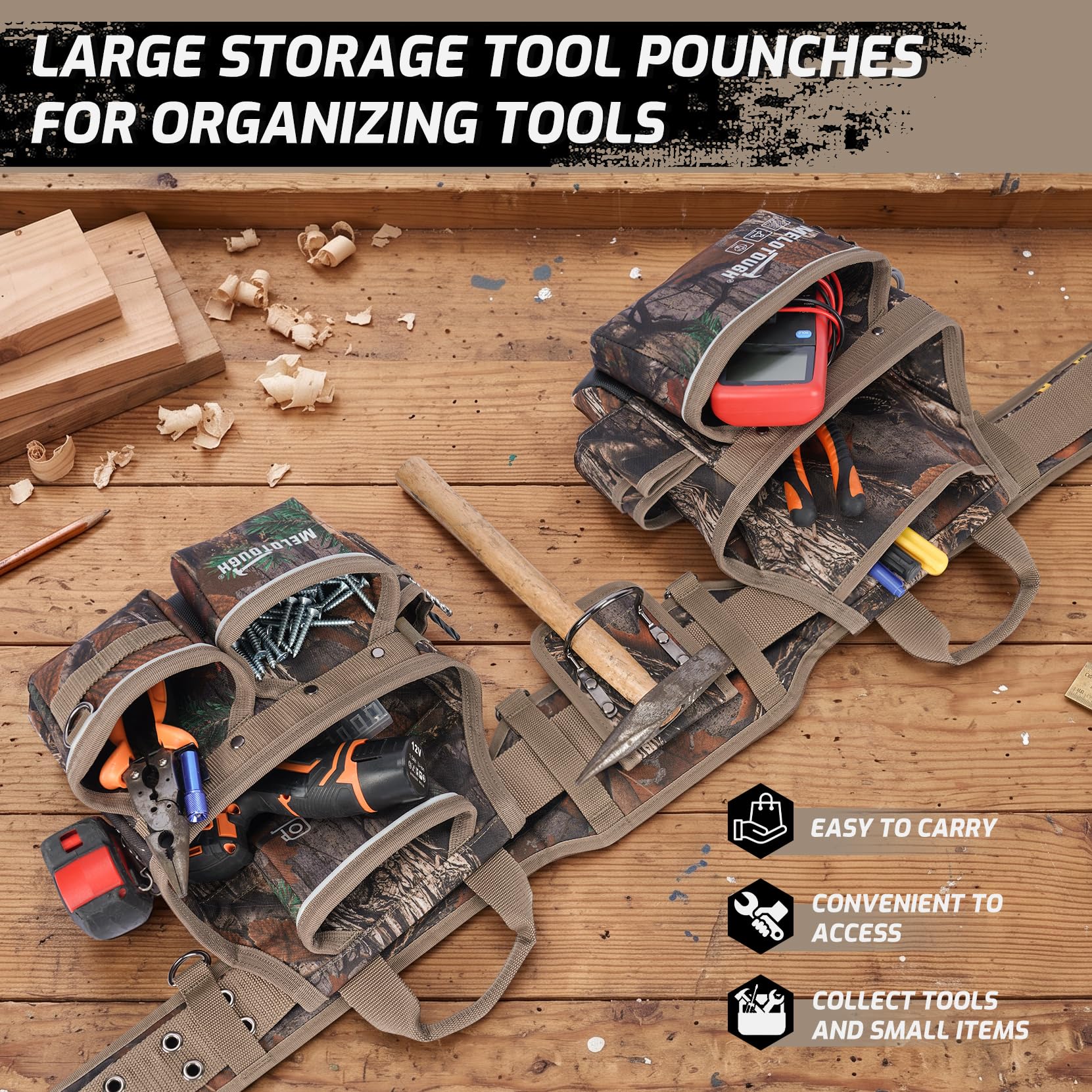 MELOTOUGH Ceinture porte-outils avec porte-outils robuste 18 poches