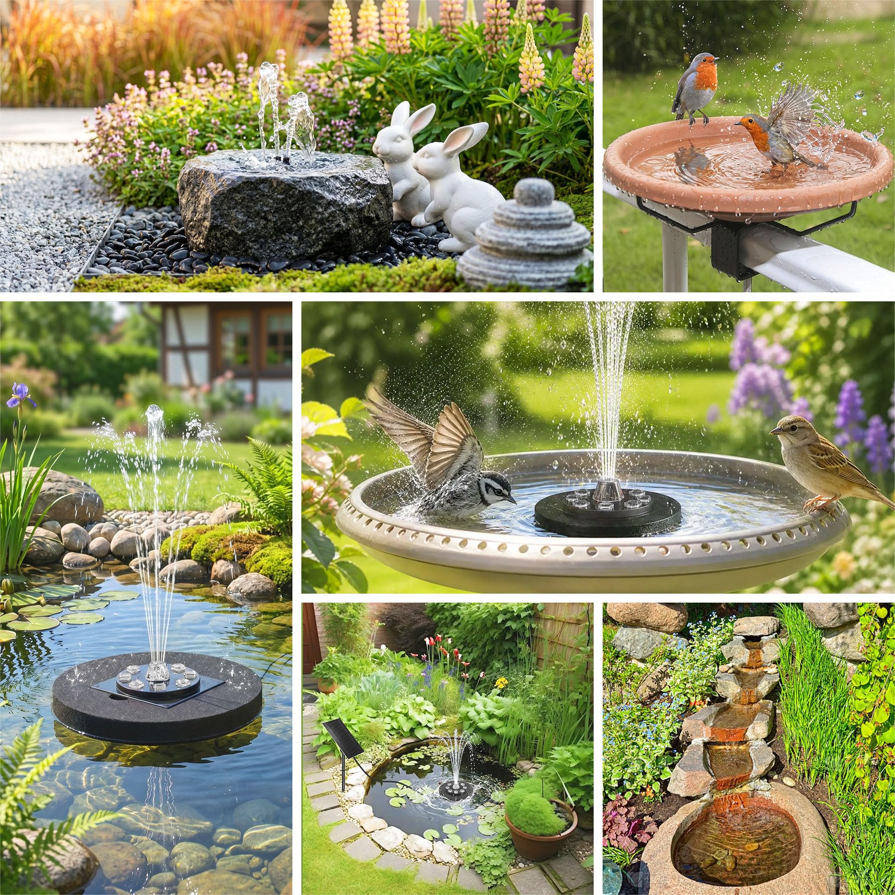 Forever Speed Solarbrunnen mit Akku LED 8W für Teich Garten Vogelbad 100L/H