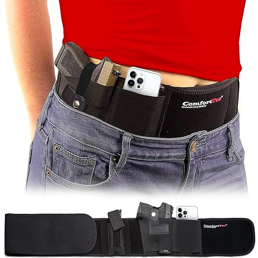 Belly Band Holster for Men and Women - Gun Holster by ComfortTac, Fits Smith and Wesson, Shield, Glock 19, 17, 42, 43, P238, Ruger LCP, and Similar Guns for Most Pistols and Revolvers