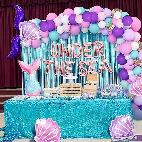 Miniatura 7 de LaVenty 124 globos bajo el mar bajo el mar, telón de fondo para decoración de cumpleaños de sirena bajo el mar, baby shower, despedida de soltera