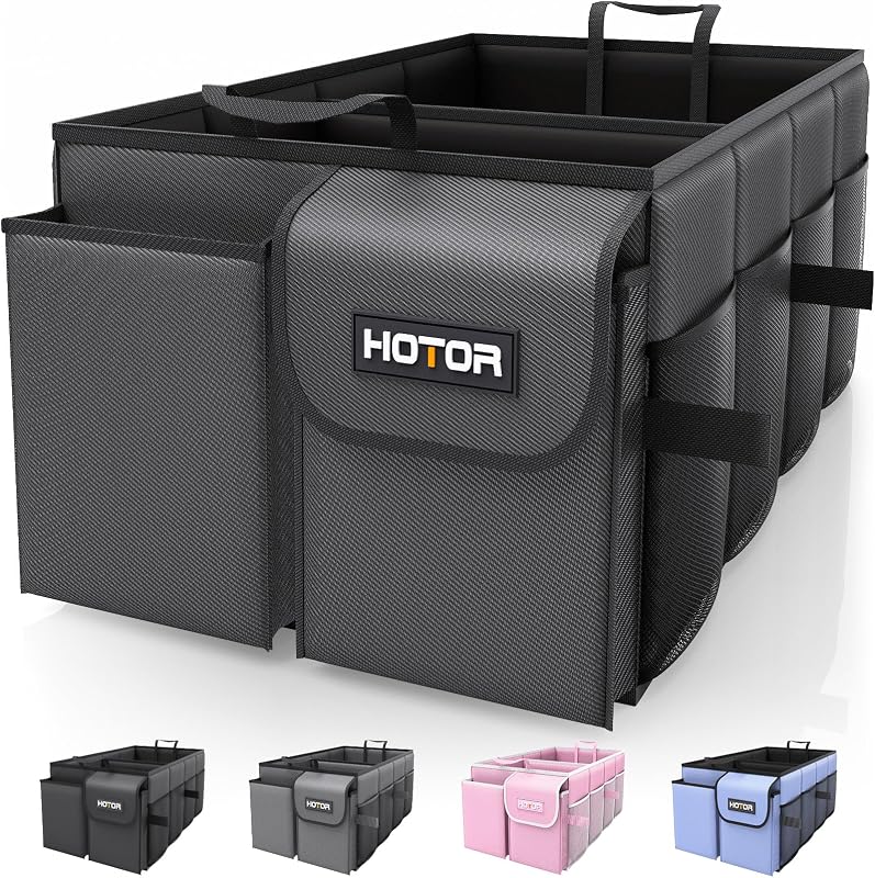 HOTOR Trunk Organizer - Foldable Car Organizer for SUVs & Sedans Storage | Sturdy Car Organization for Men & Women, Car Accessories, Tools, Sundries, Black, 2 Compartments, 23.6" x 14.2" x 10.6"