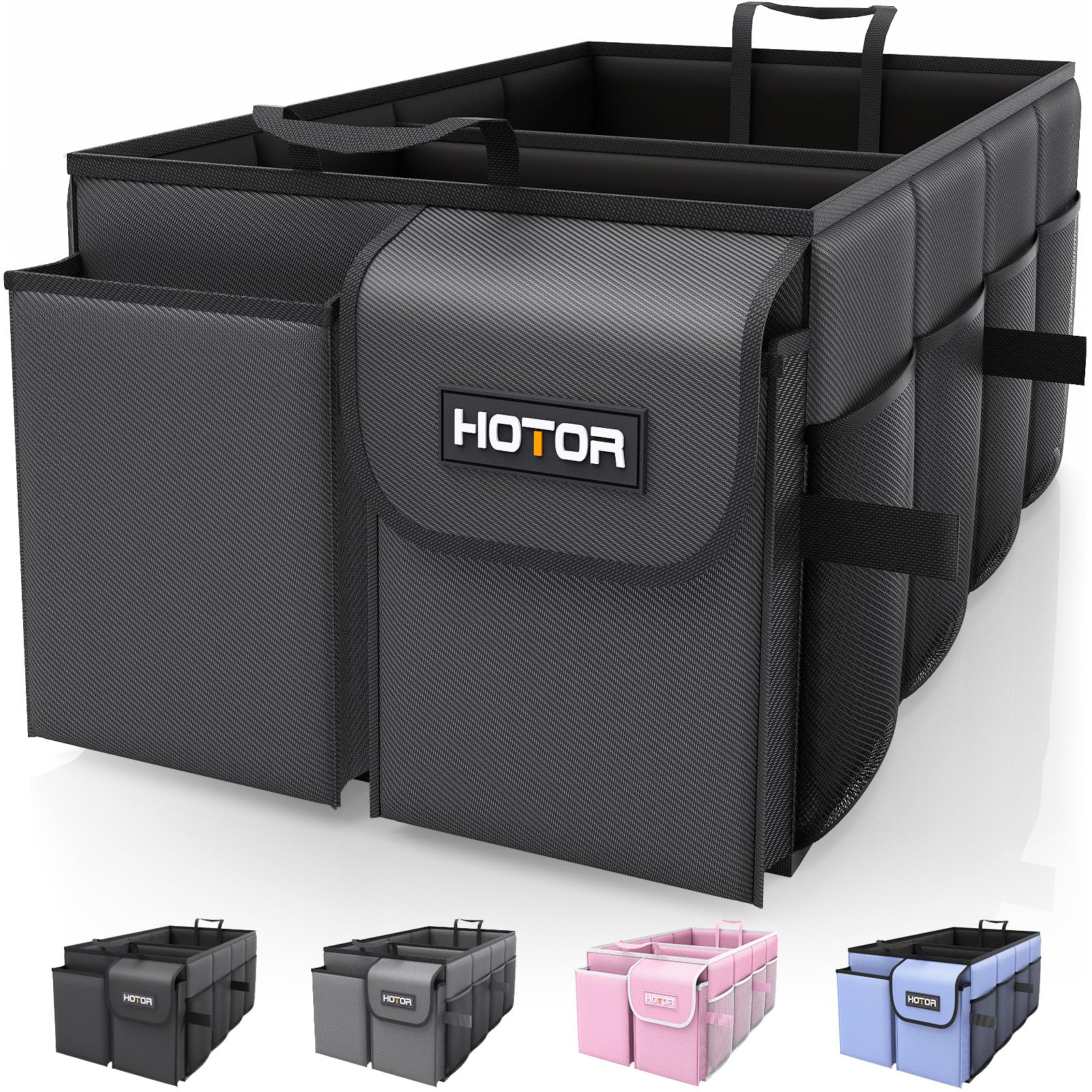 HOTOR Organizador de maletero para coche, organizador de coche, organizador plegable para SUV y sedanes, organización resistente para accesorios de coche, herramientas, artículos diversos, negro, 2