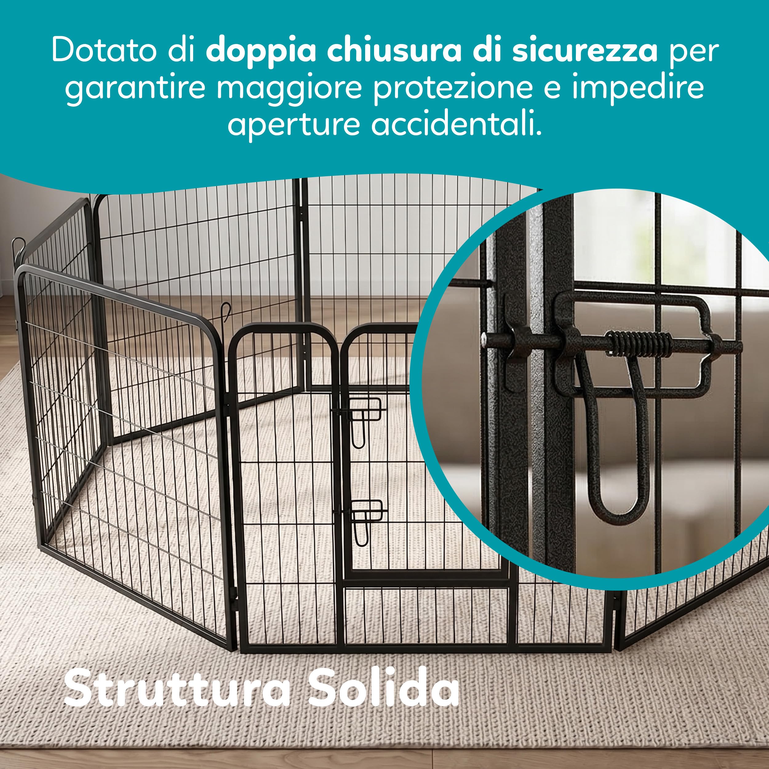 AQPET Recinto in ferro per Cani e Gatti Roditori 80x80 cm 8 Pezzi Per interno esterno da Giardino