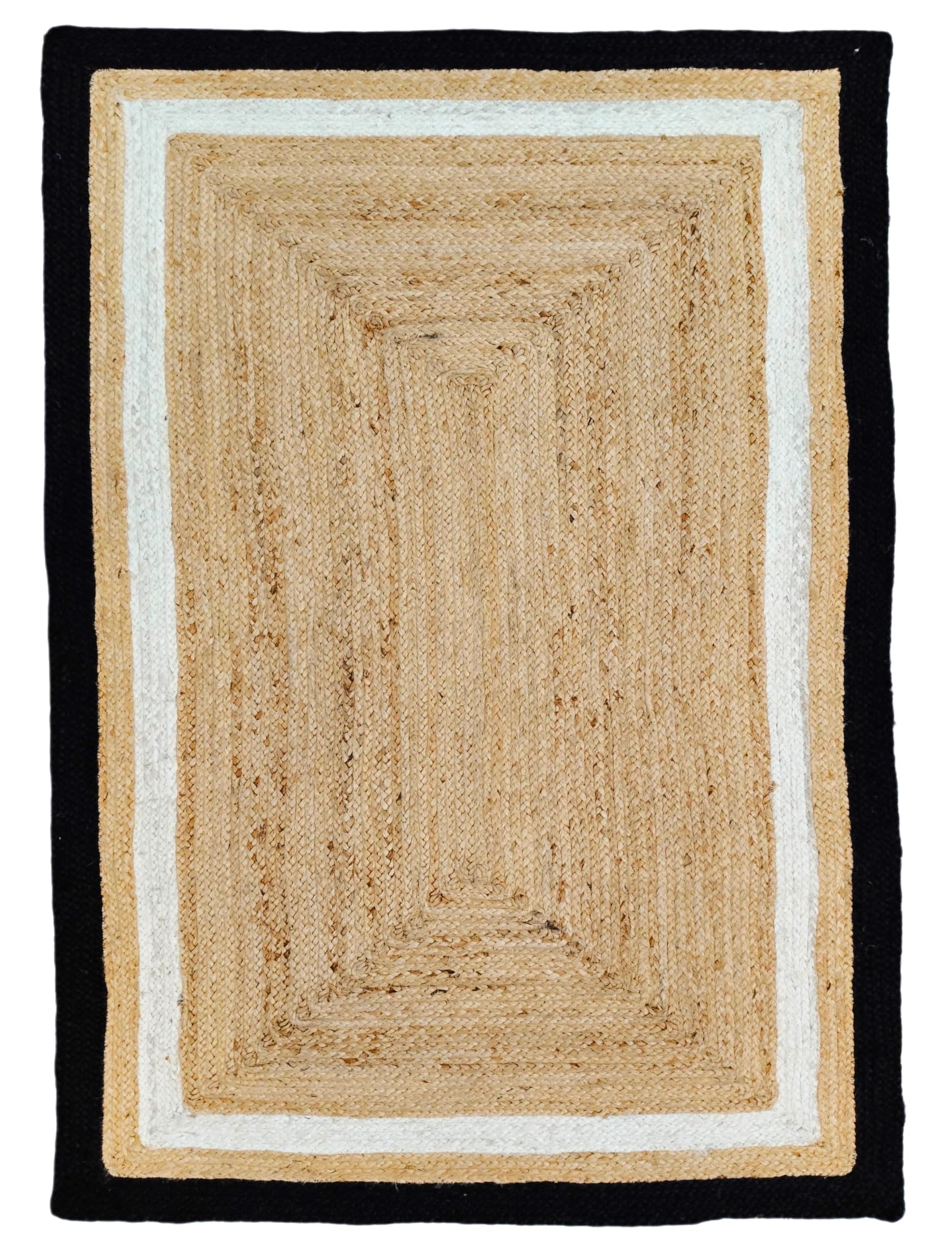 Tappeto in iuta misto cotone, 3,5 x 4,5 m, colore: bianco e nero con beige
