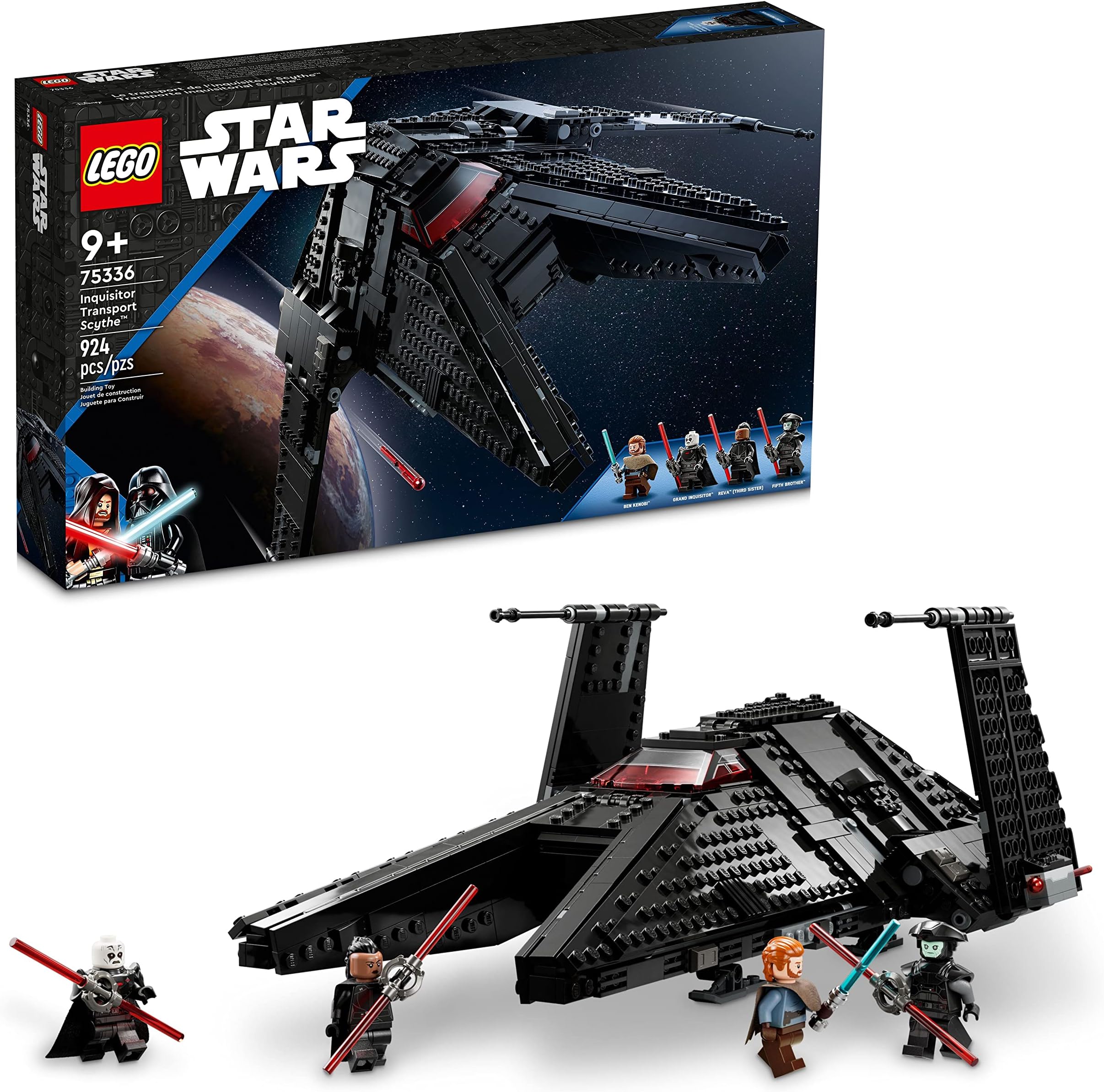 Star Wars Inquisitor Transport Scythe 75336 Buildable Toy Starship, OBI-Wan Kenobi Set, Ben Kenobi Minifigure with Blue and Double-Bladed Red Lightsabers