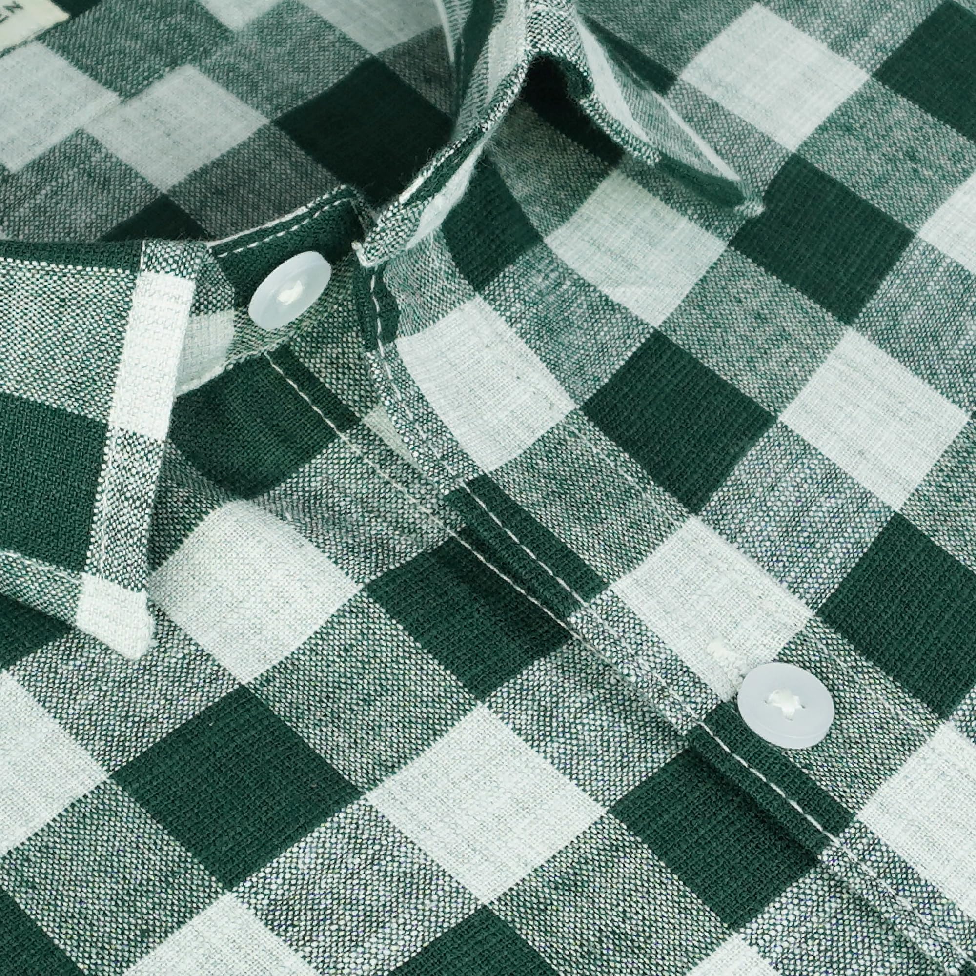 GHPC Cotton Linen Checkered Half Sleeves Regular Fit Formal Shirt for Man (Bottle Green, FSH405120_40) 2