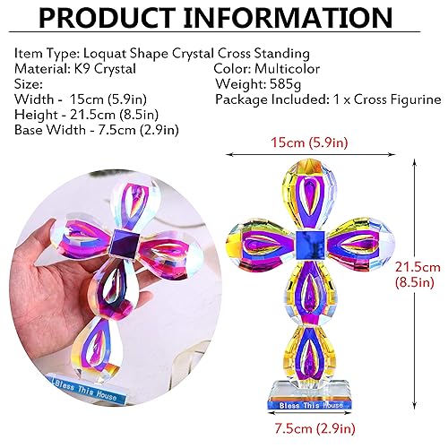 Miniatura 2 de QFkris Figura de cruz tradicional de cristal de 8 pulgadas de alto para regalos de Navidad (colorido)