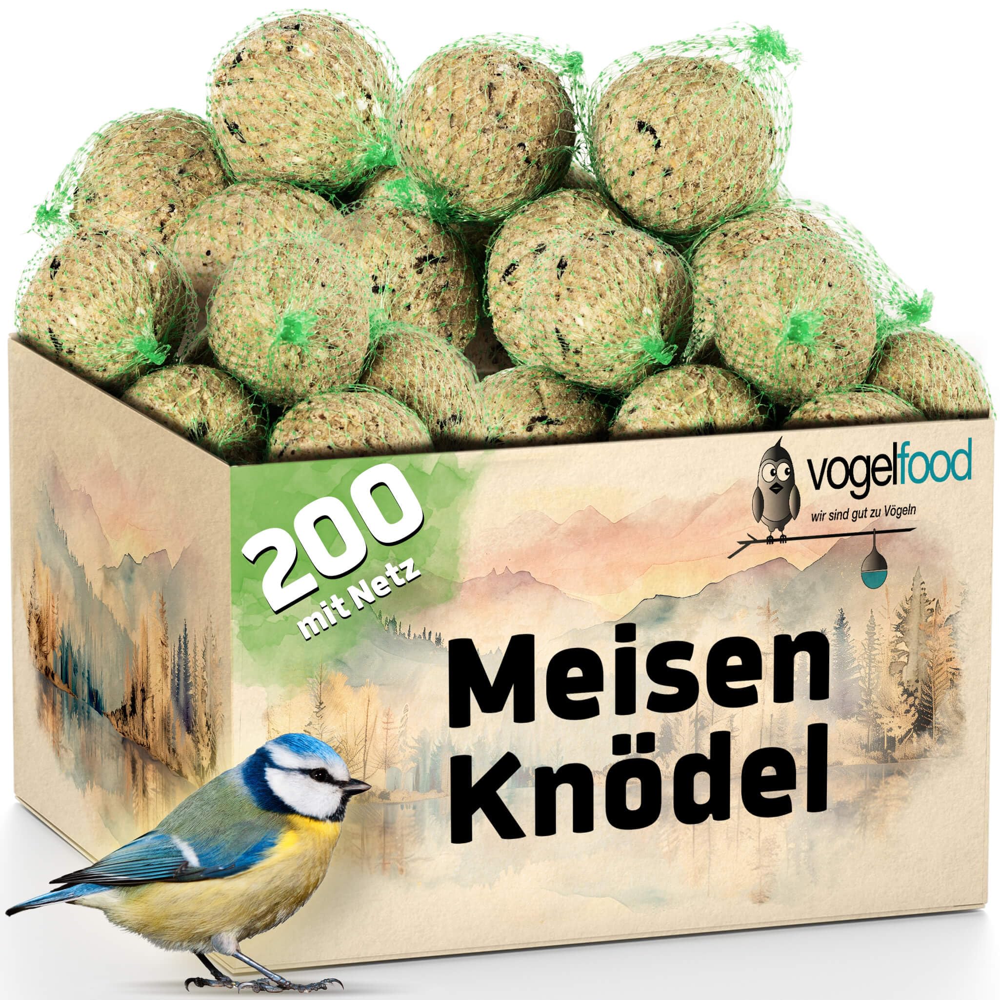 Vogelfood 200 x 90 g = 18 kg Meisenknödel Marke Vogelfood Vogelfutter 4 Jahreszeitenknödel Wildvogelfutter Ganzjahresfutter Fettfutter mit Netz