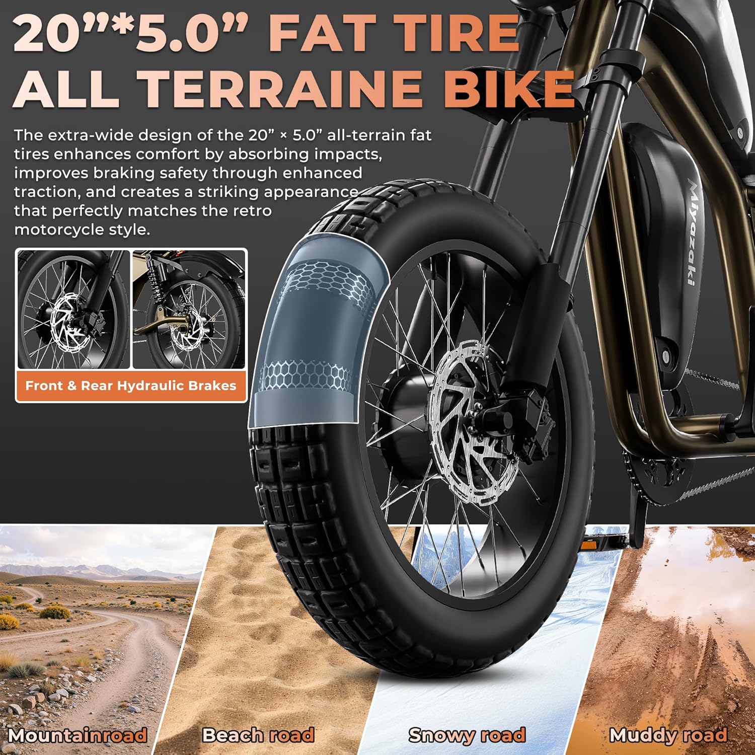 Miyazaki S68 Electric Bike for Adults, 48V35/70Ah Battery,3000w Dual Motor Retro Motorcycle Ebike,20"X5.0" Fat Tire All-Terrain Dirt Electric Bicycle,Space Aluminum Frame,Hydraulic Oil Brake