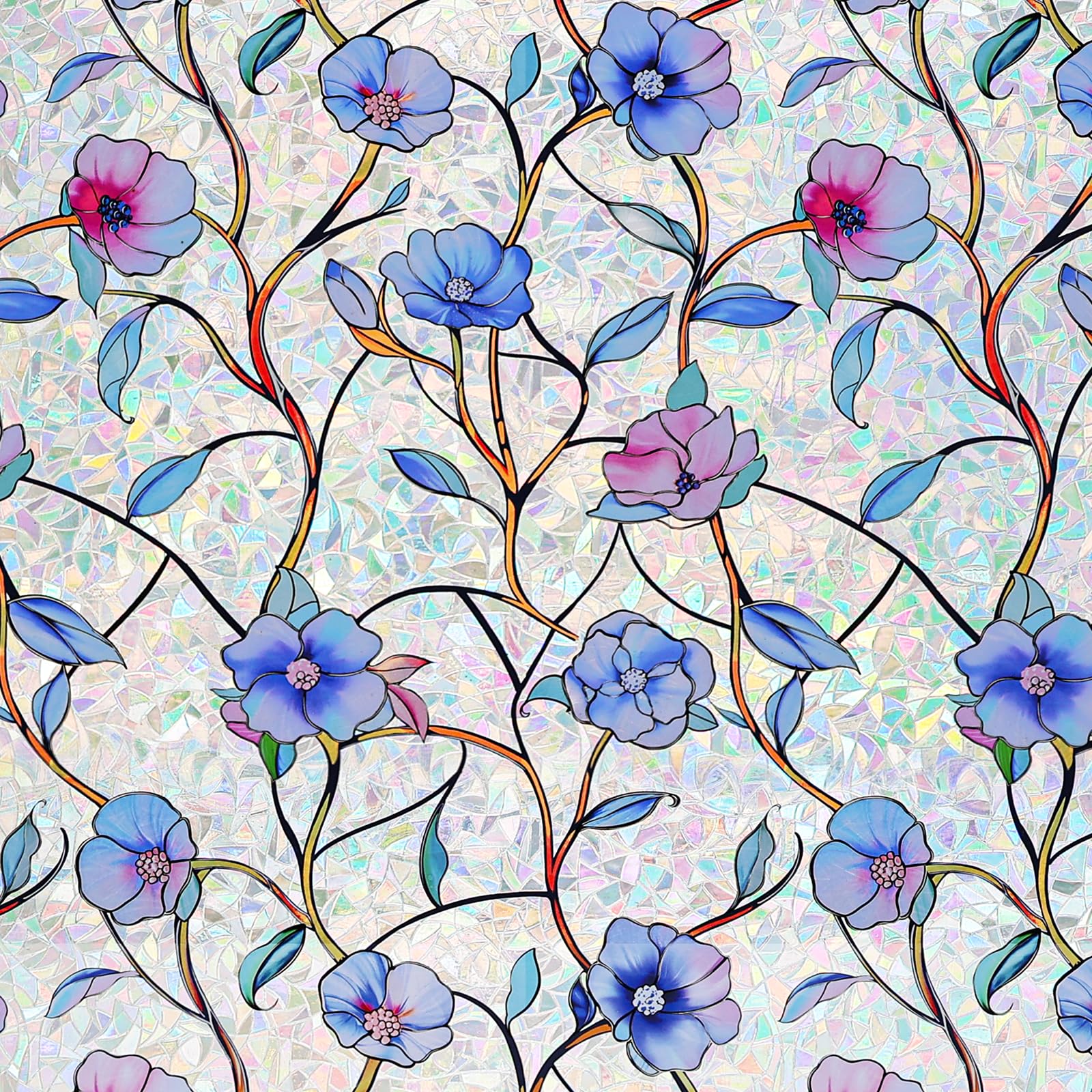 OFHome Window Film Privacy for 3D Rainbow Floral Sun Blocker