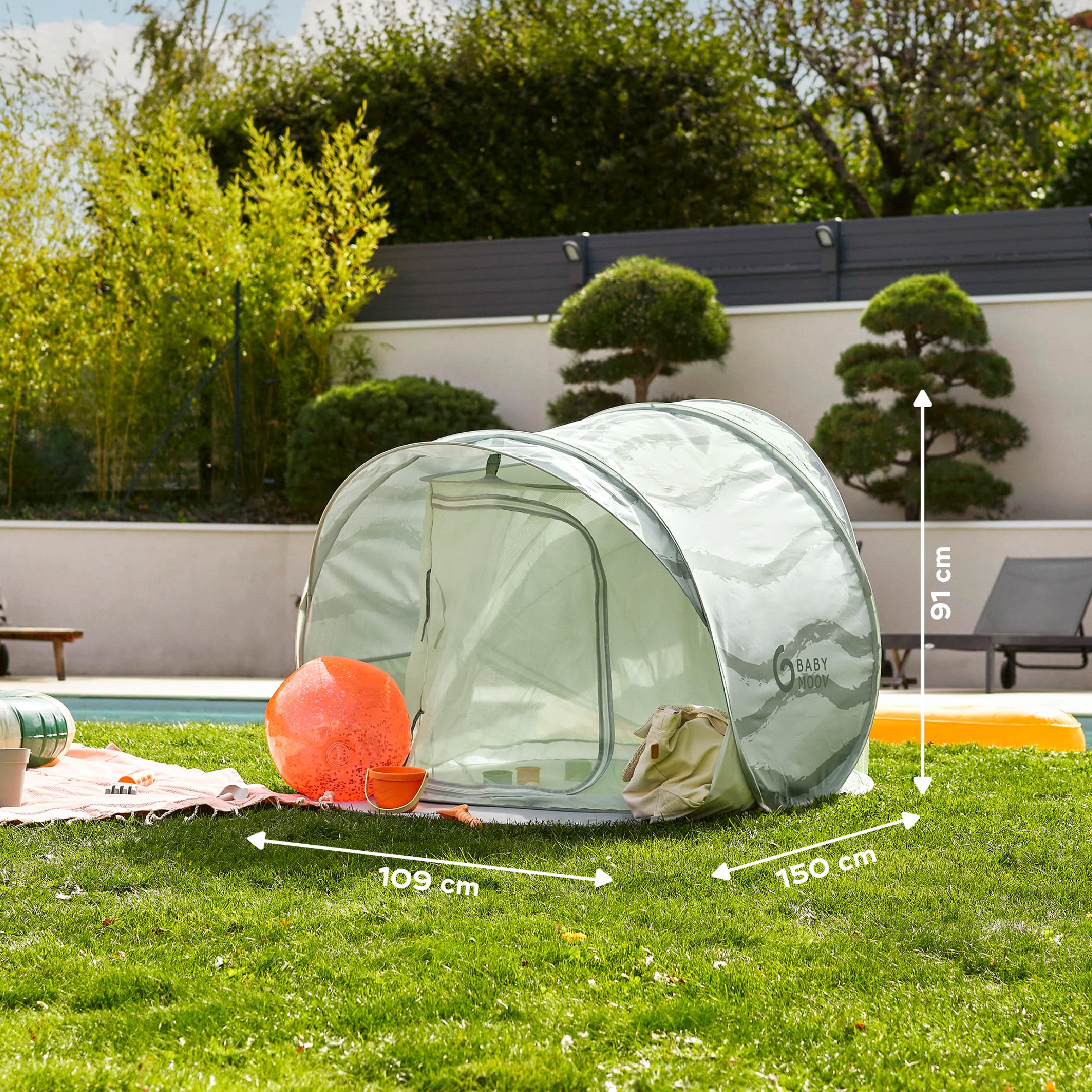 Babymoov Tenda anti-UV Moov & Protect - Alta protezione UPF 50+ - Tenda Rinfrescante - Grande Dimensione - Sistema Pop-Up - Zanzariera