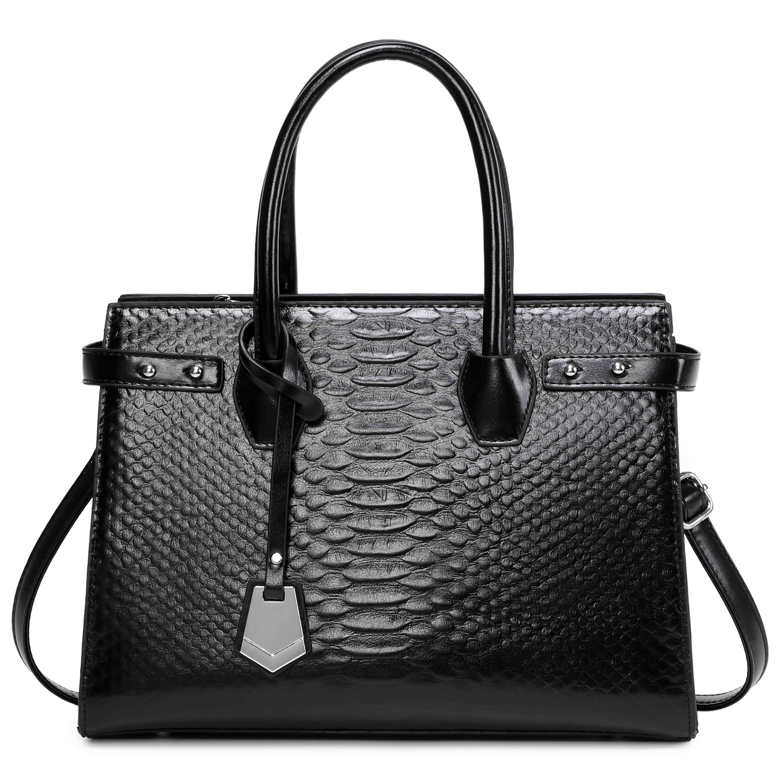 Women’s Crossbody Purses & Handbags, Designer Top Handle Satchel Bag for Work,Snakeskin Patterned Handbag Luxury Tote Bag (black)