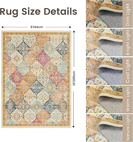 Miniatura 218 de Rugland Alfombras de área de 8 x 10, alfombra lavable resistente a las manchas, alfombras antideslizantes para sala de estar, alfombras tribales