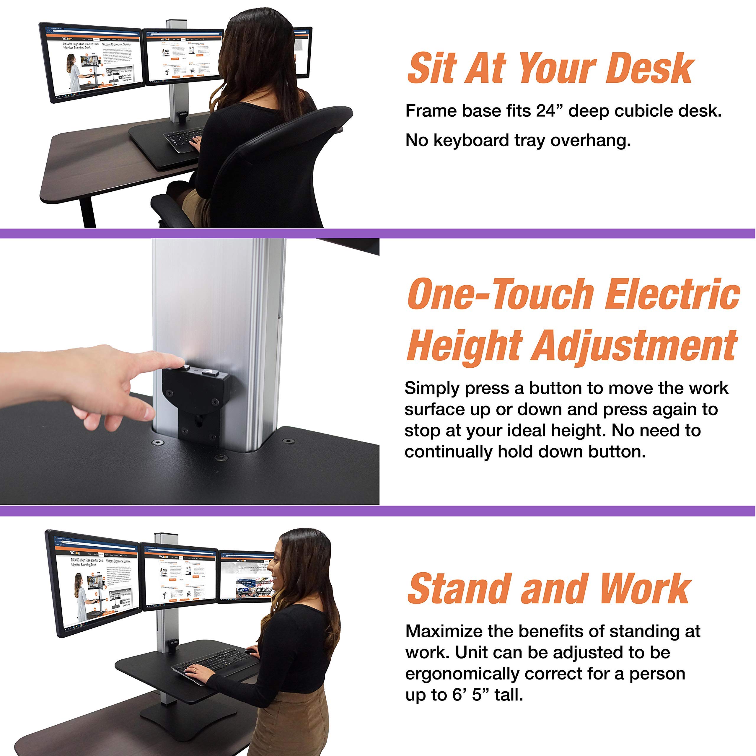 Victor DC475 High Rise Electric Triple Monitor Standing Desk Converter