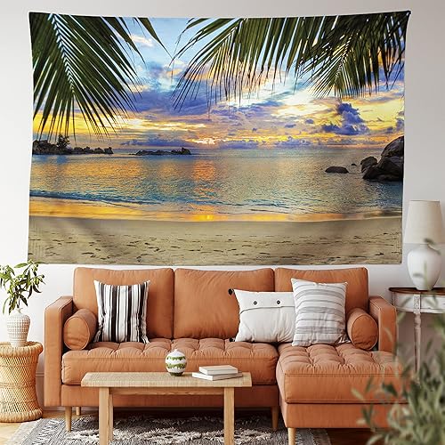Miniatura 1 de Lunarable Tapiz costero, puesta de sol en la playa, palmeras del océano retumbante, imagen de lugares de viaje, decoración de tela para colgar en la