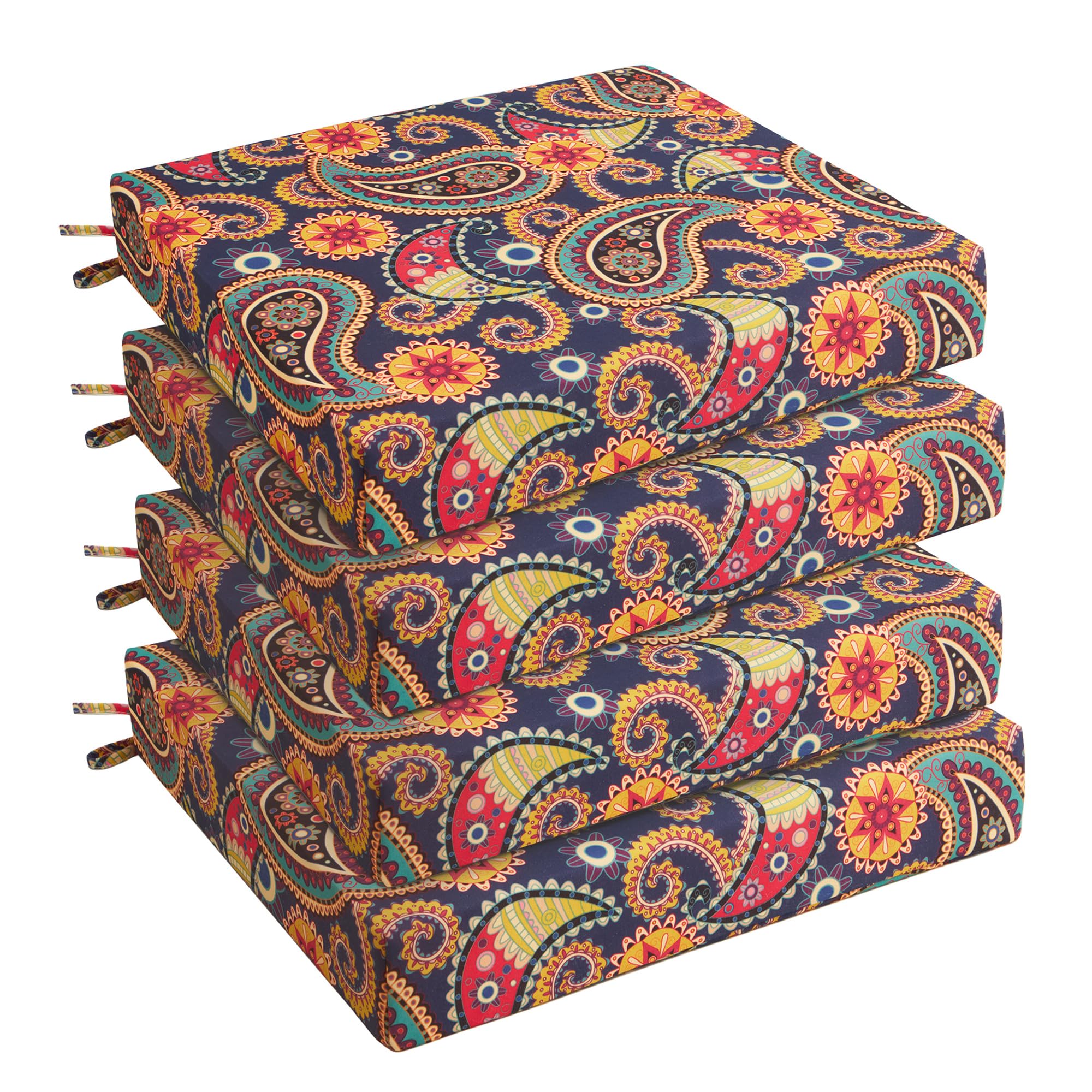 Condition photo showing New/Like New for (2) unikome outdoor chair cushions pack of 4, water resistant patio cushions with ties, high density sponge filling square corner seat cushions for outdoor furniture, 18.5"*16"*3", palmira paisley