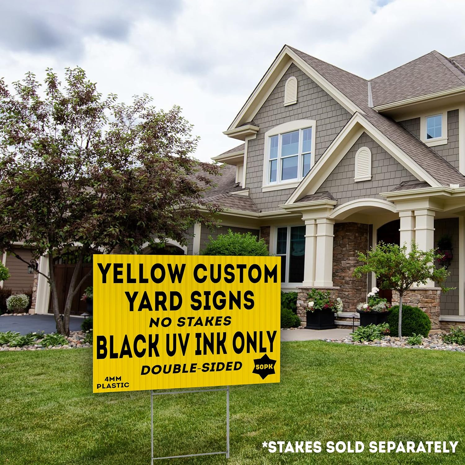 50 Large Yellow 24x18" Custom SmartFlute Yard Signs, Add Your Own Message Double-Sided Front and Back Printing Bundle Deal Weatherproof Corrugated Plastic