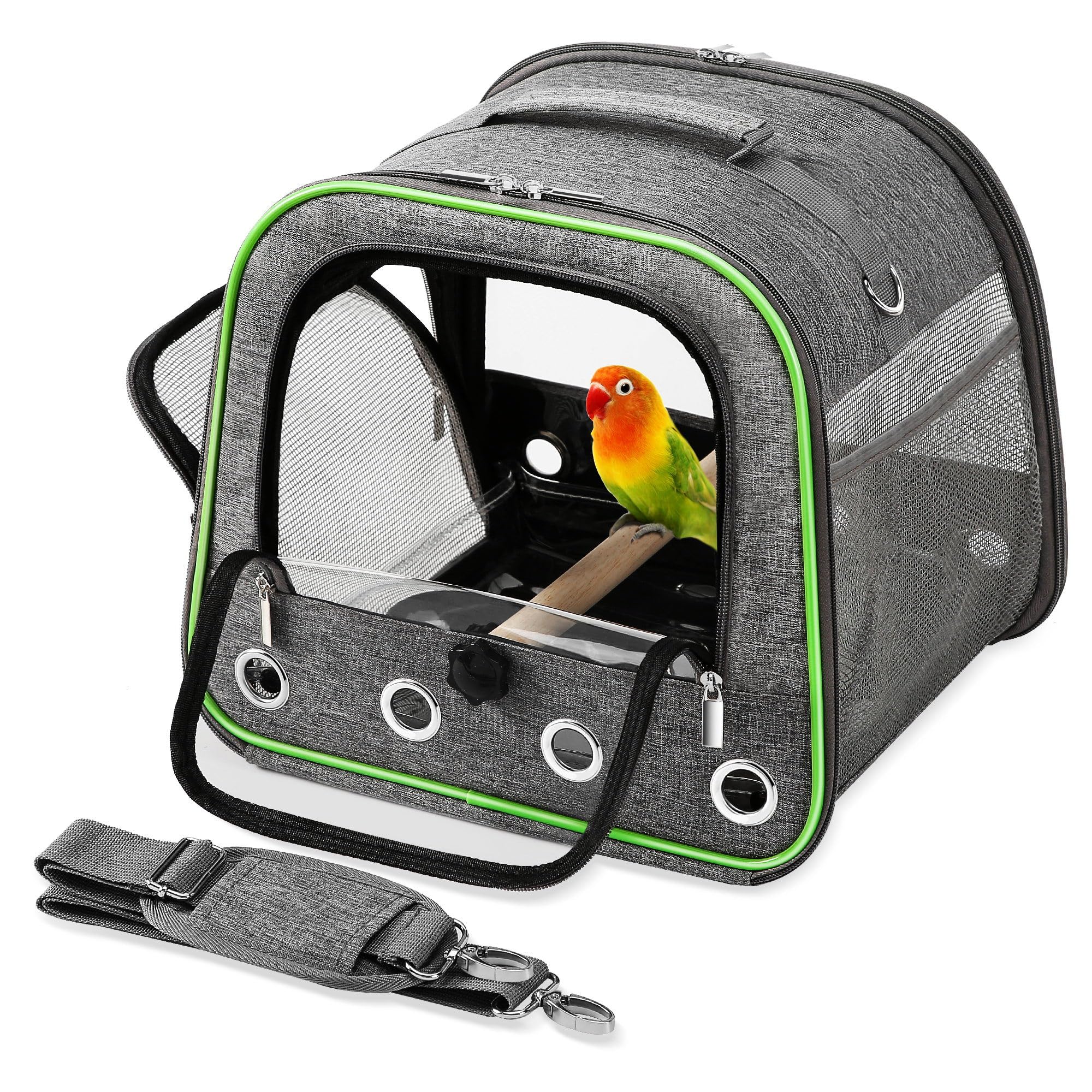 Suertree Upgraded Small Bird Carrier, Lightweight and Portable Travel Bird Cage with Stand and Easy Clean Tray, Parrot Parakeet Cockatiels Bird Travel Cage