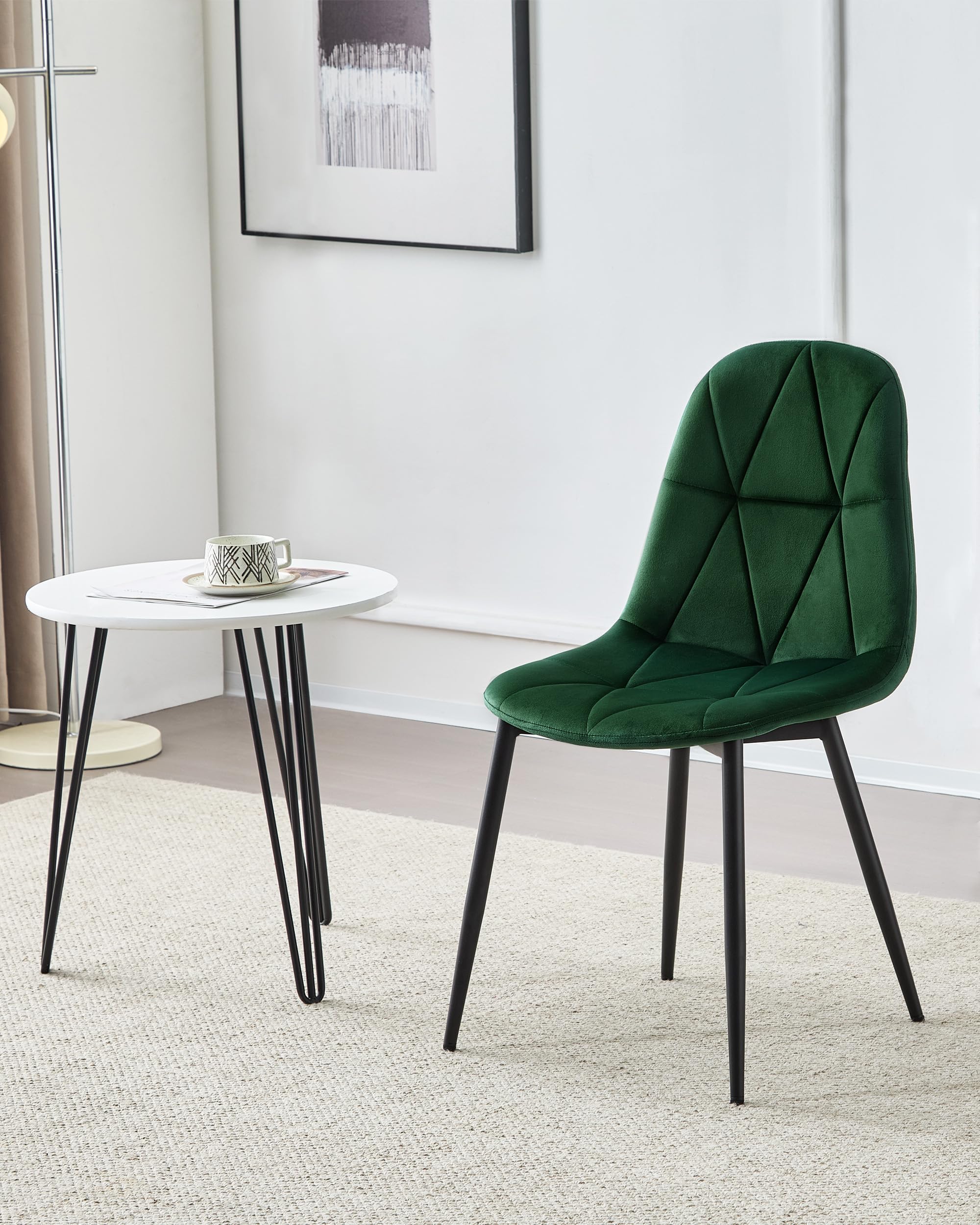 Lestarain set di 4 Sedia da Pranzo in Velluto, Sedie sala da pranzo con Schienale, Sedia Ergonomica con Gambe Metalliche, Seduta Imbottita, Verde Scuro LCNI109002-4