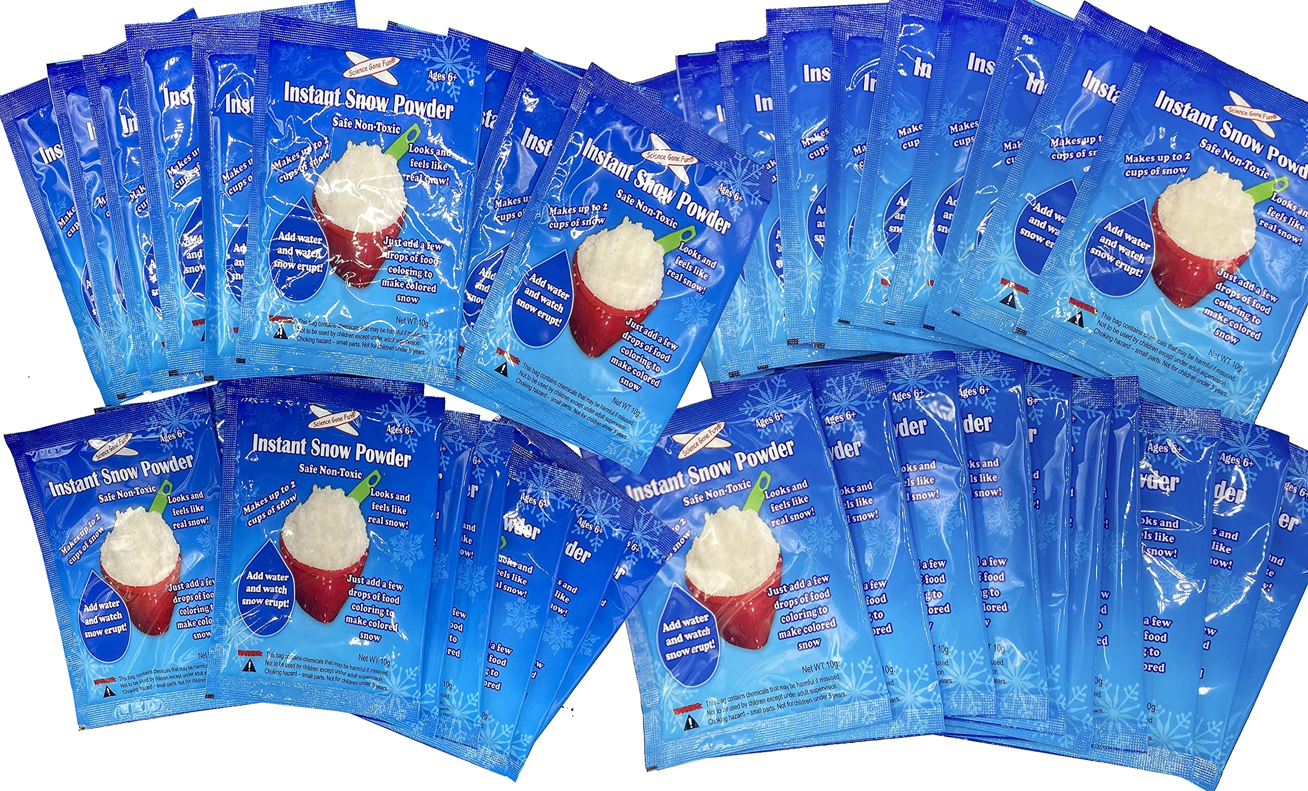 Science Gone Fun 40 Packs of Instant Snow Powder - Makes About 160 Cups of Fluff Artificial Snow, for Christmas Village Displays, Holiday, Decoration Winter Crafts, and Great Stocking Stuffers