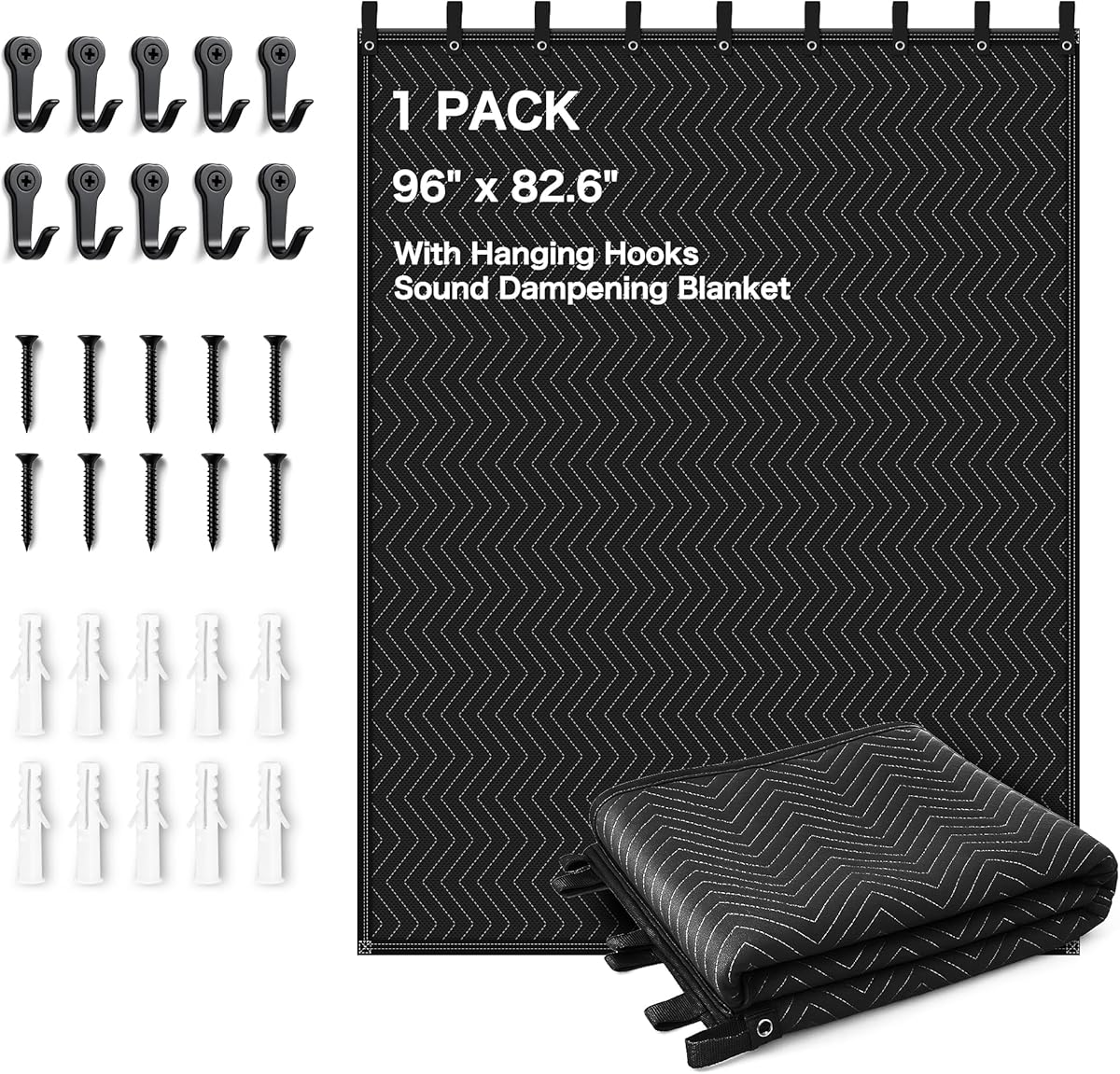 Extra Large Sound Dampening Blanket,96"x 80" Sound Absorbing Studio Blanket Panel with Grommets for Wall Hanging,Noise Cancelling Studio Acoustic Curtain/Light Blocker/Soundproof Moving Blanket