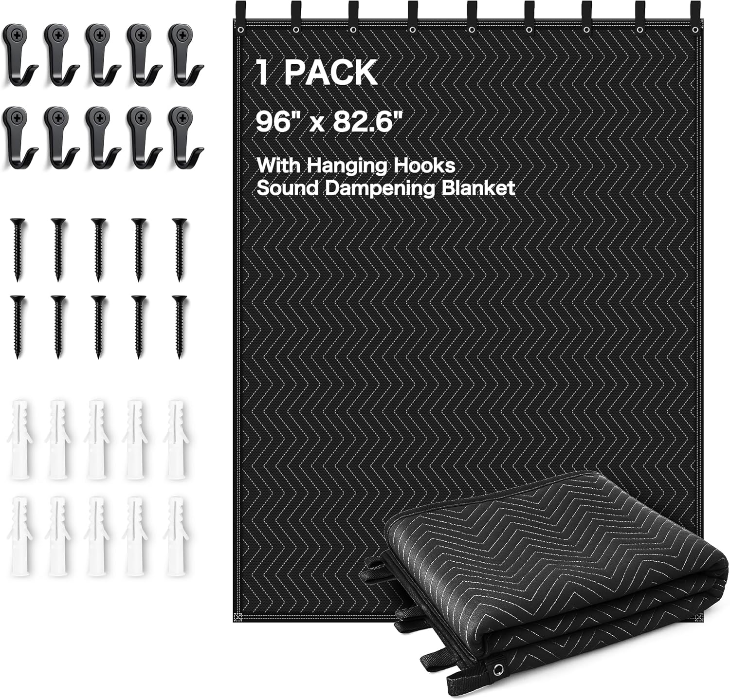 Extra Large Sound Dampening Blanket,96"x 80" Sound Absorbing Studio Blanket Panel with Grommets for Wall Hanging,Noise Cancelling Studio Acoustic Curtain/Light Blocker/Soundproof Moving Blanket 1 PACK