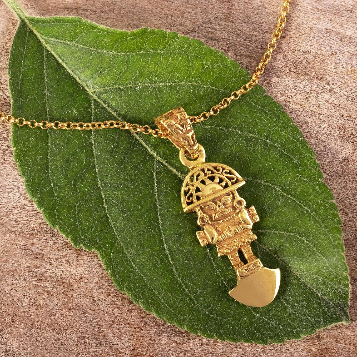 NOVICA No Stone Gold Plated Men's Pendant Necklace 'Solar Tumi'