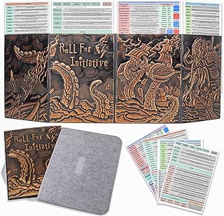 CZYY DND Dungeon Master Screen Four-Panel with Pockets, Faux Leather 3D Embossed with Cthulhu - Included DM Screen Inserts and Storage Case