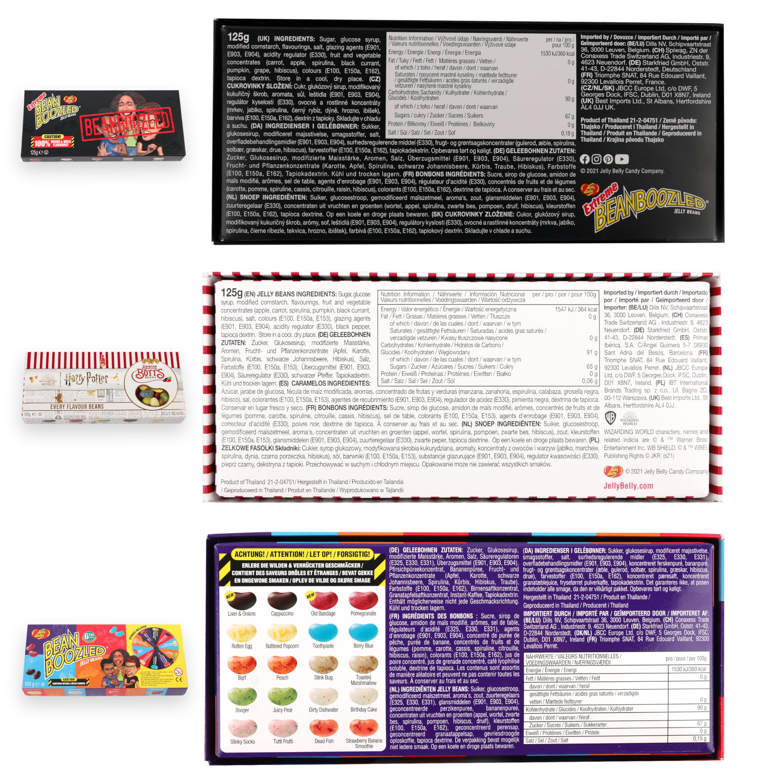 Jelly Belly Bean Boozled Set - Ruota della fortuna + Flaming Five edizione calda e Extreme Special Edition 2x 100g und 1x 125g