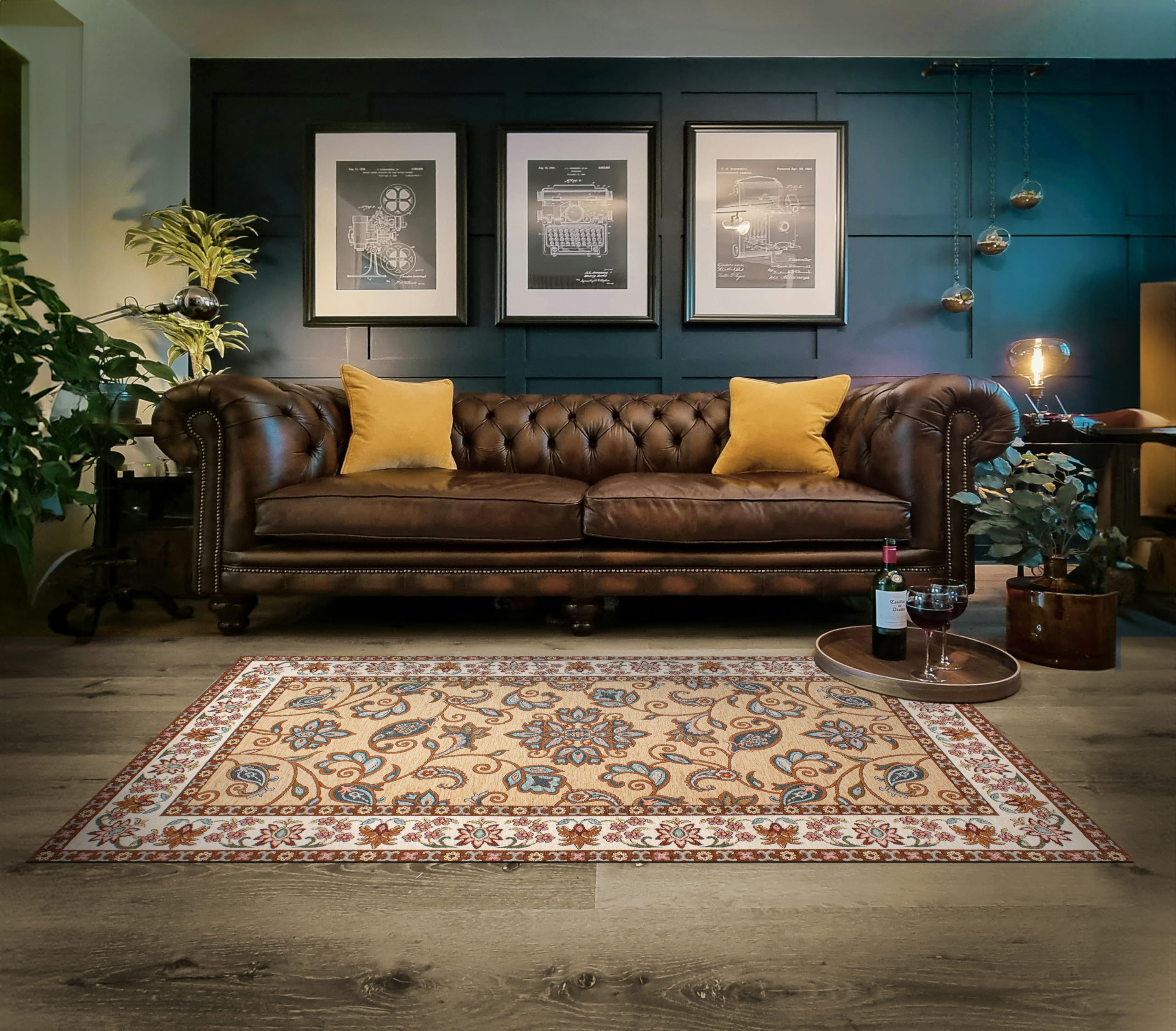 Tapis Ethnique Fiorato Sahara, antidérapant, doux et lavable, pour salon, chambre, bureau, différentes tailles (daim, 115 x 175 cm)